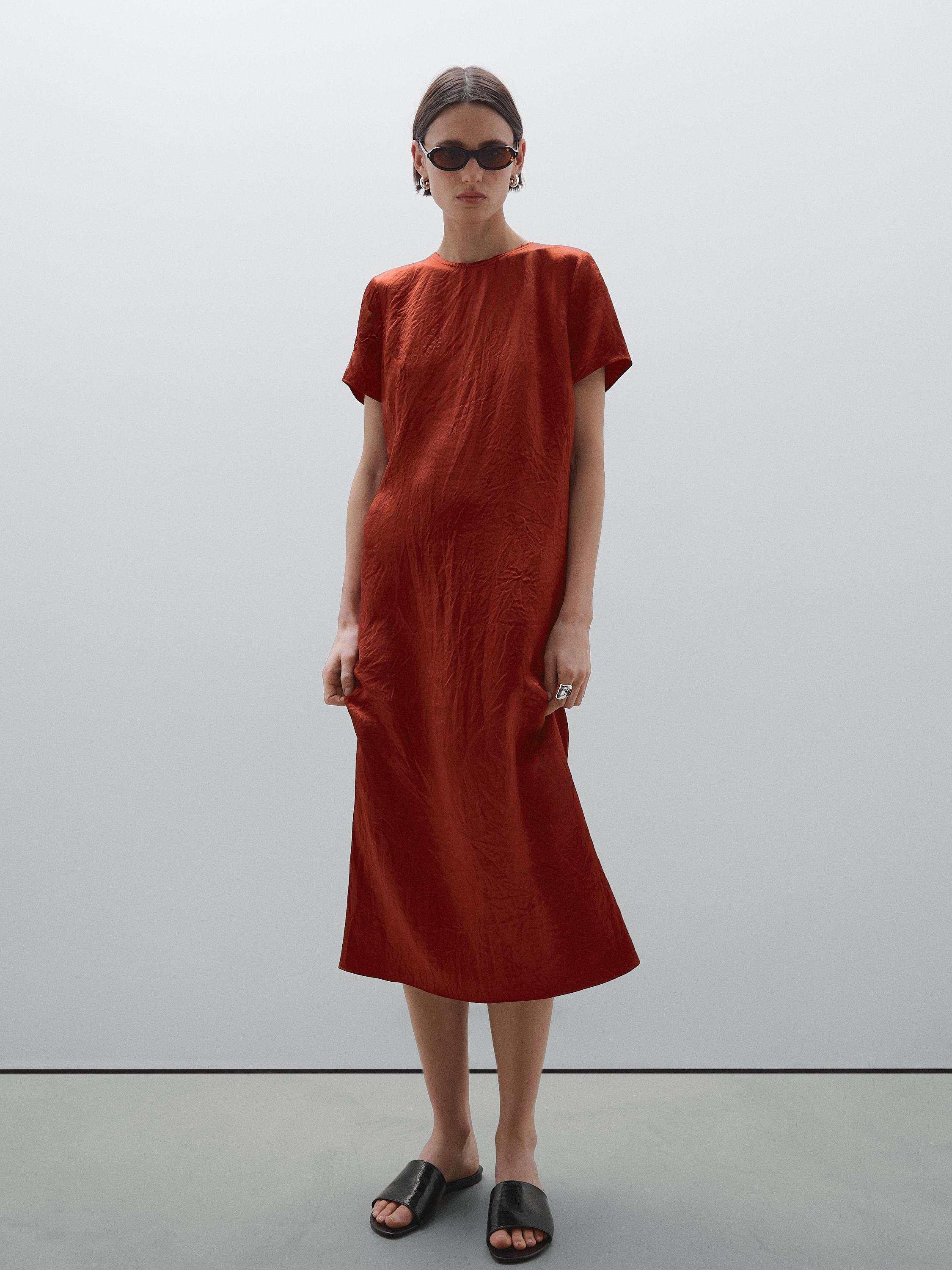 Flowing satin midi dress