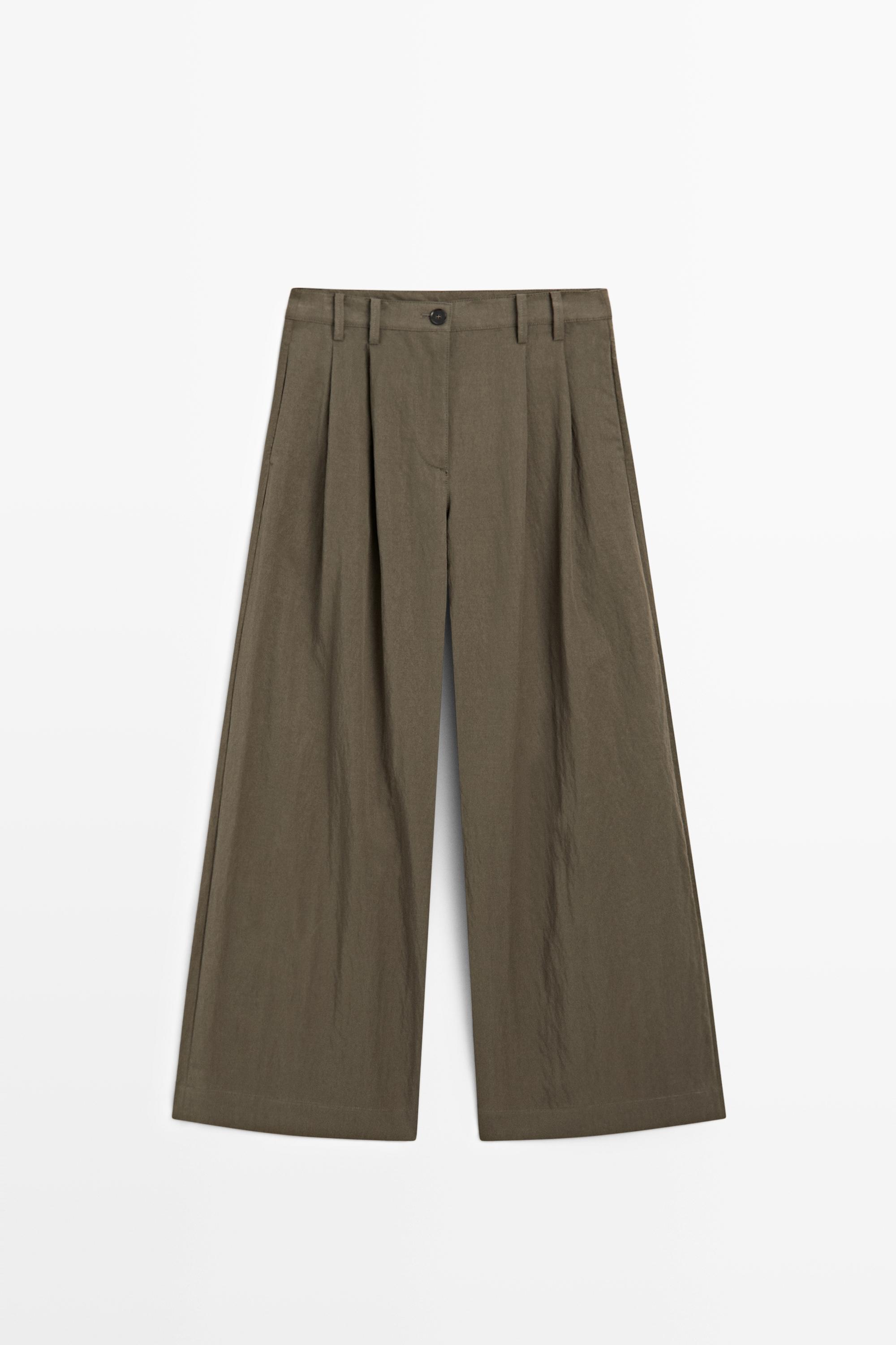 Technical wide-leg pleated pants