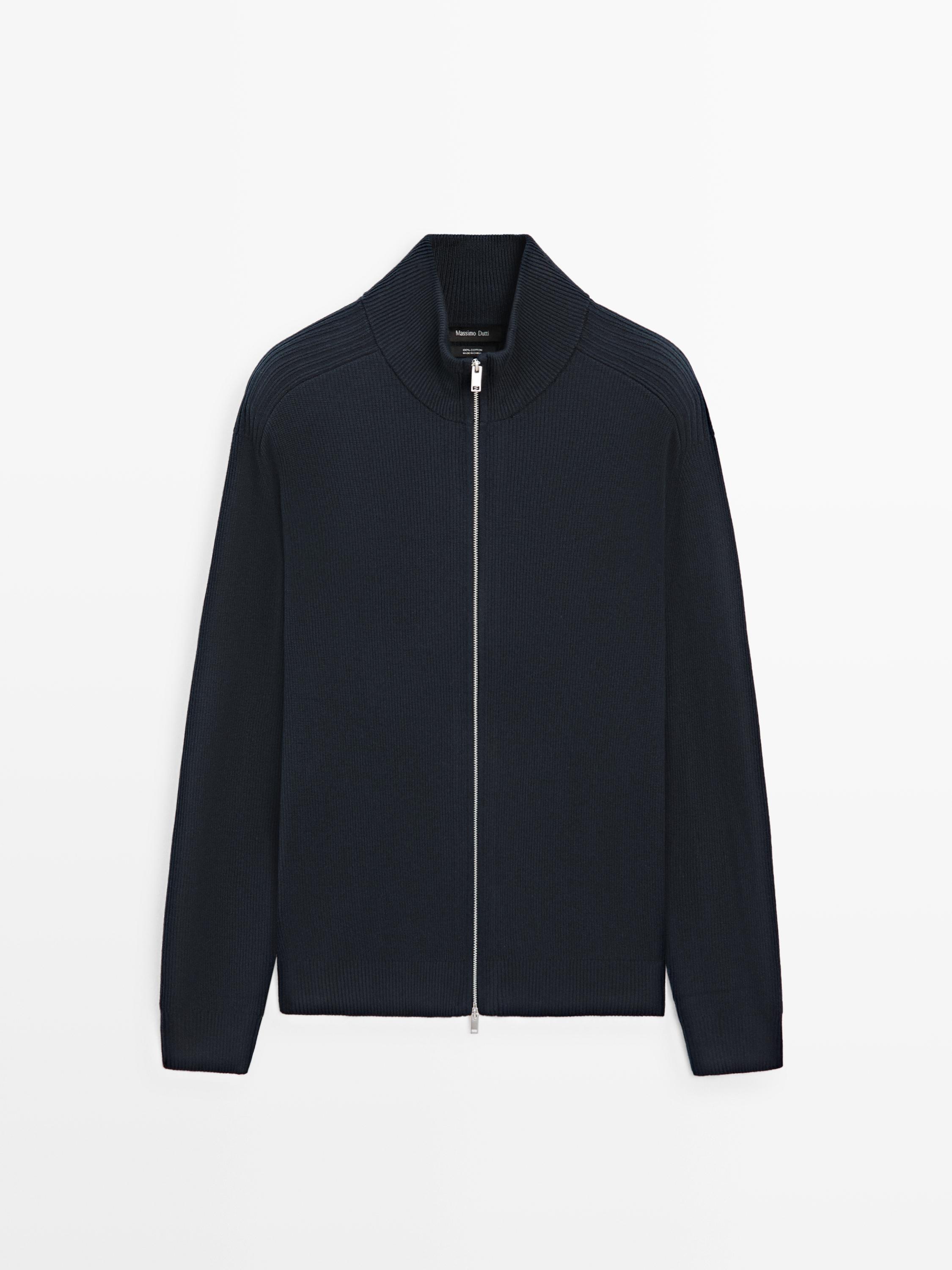 Cotton zip-up knit cardigan