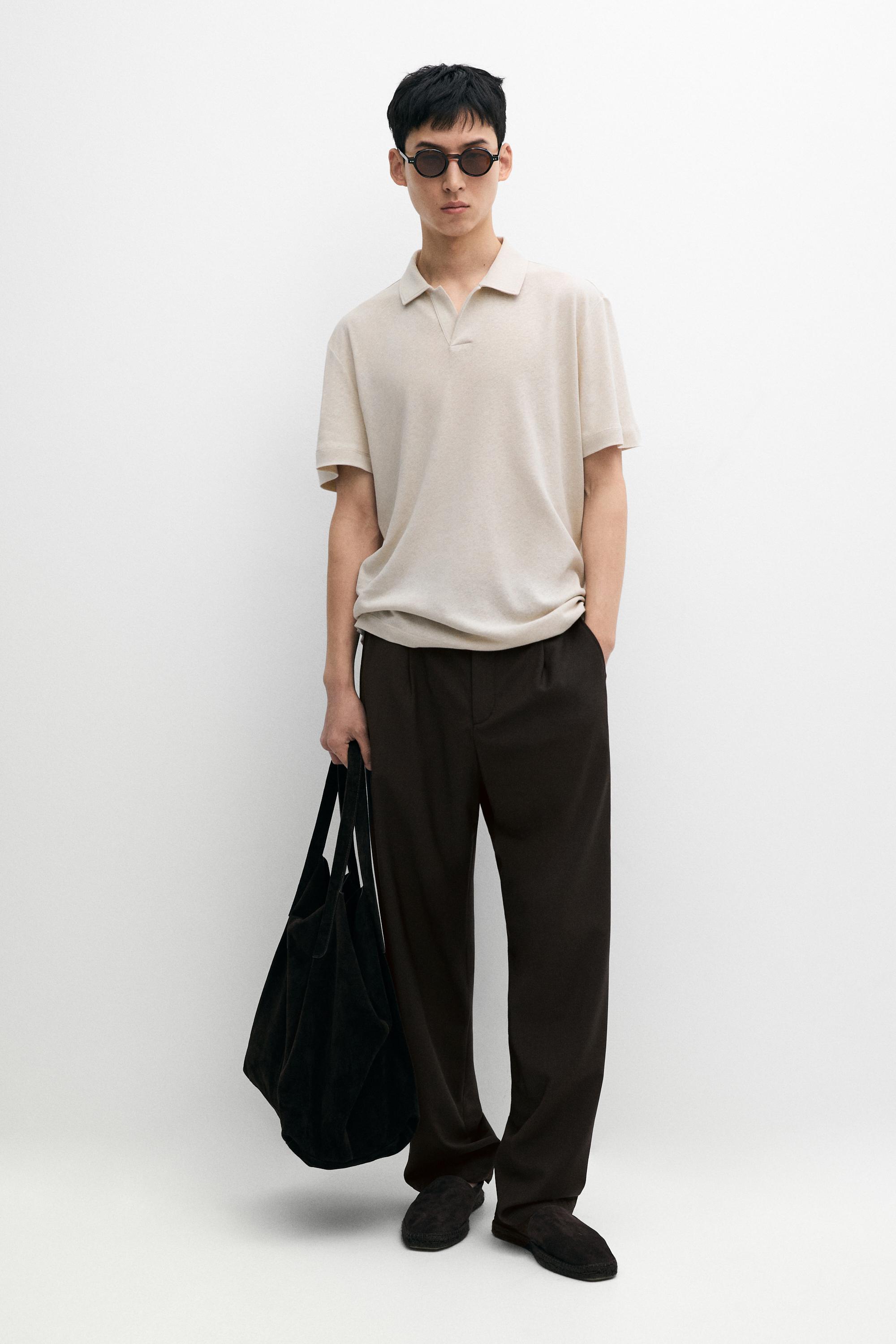 Short sleeve linen cotton polo shirt