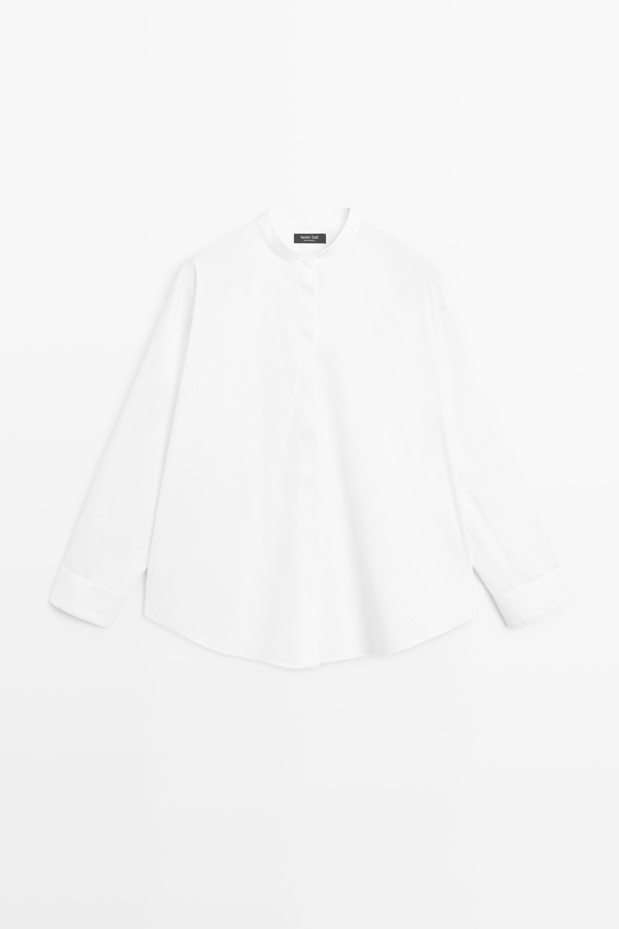 Poplin shirt with stand collar