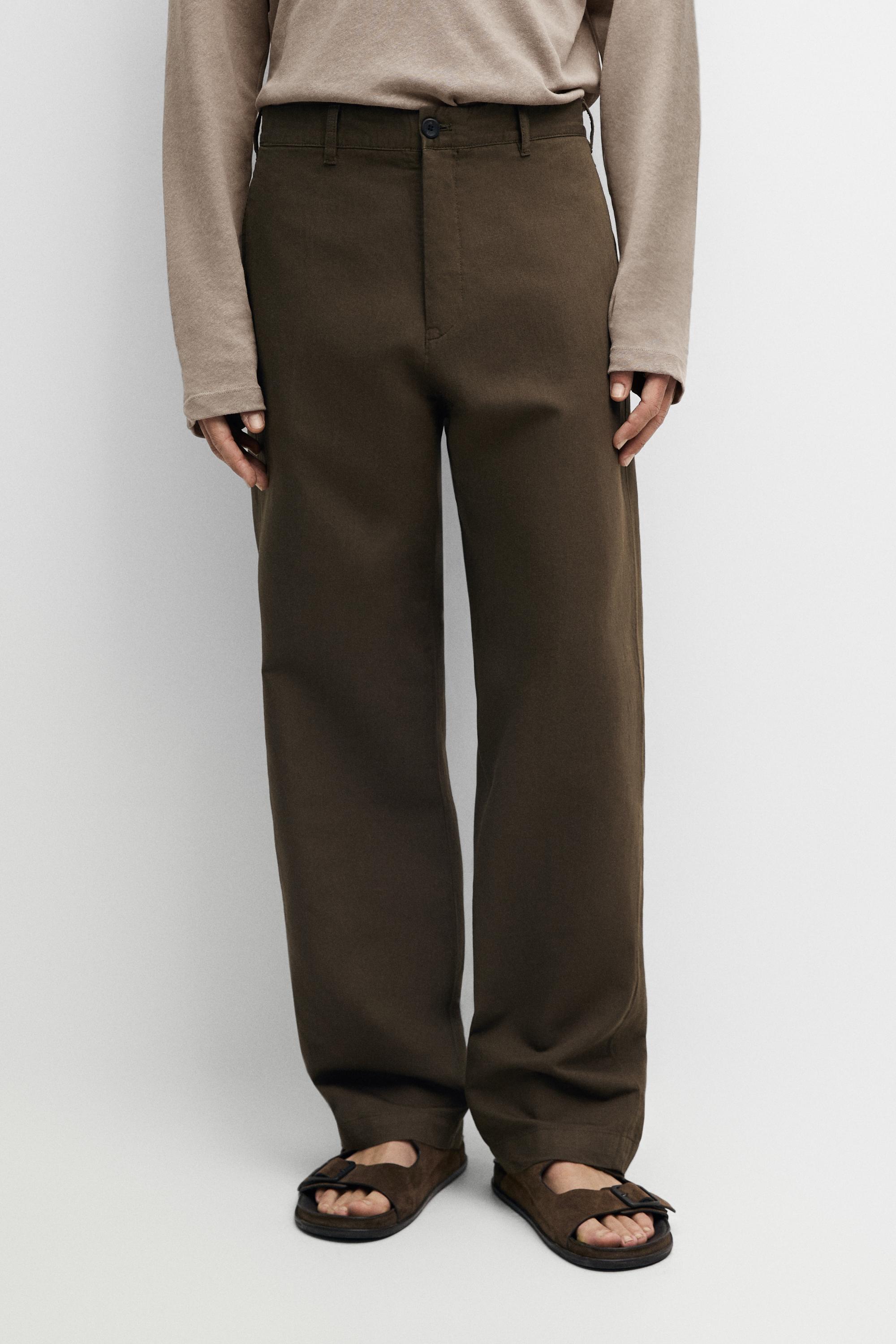 Linen and cotton straight-leg pants