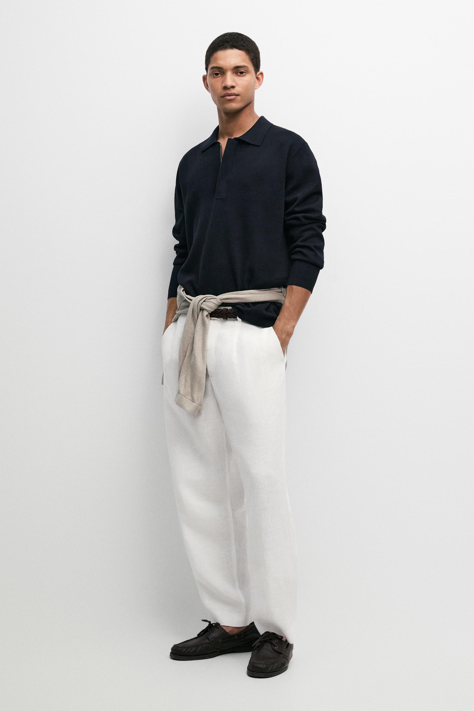 Cotton blend zip-up knit polo sweater
