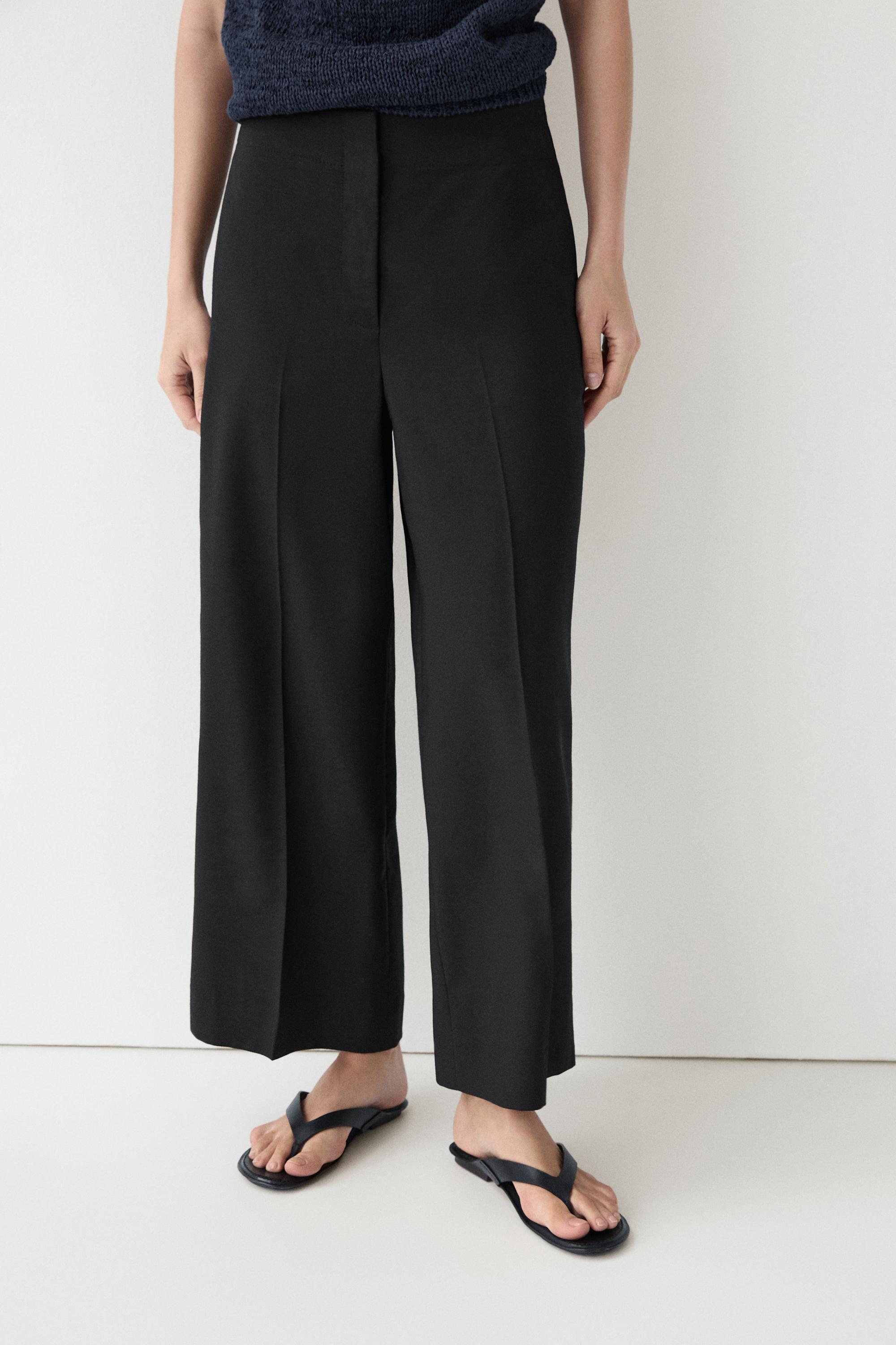 Wide-leg cropped stretch wool trousers