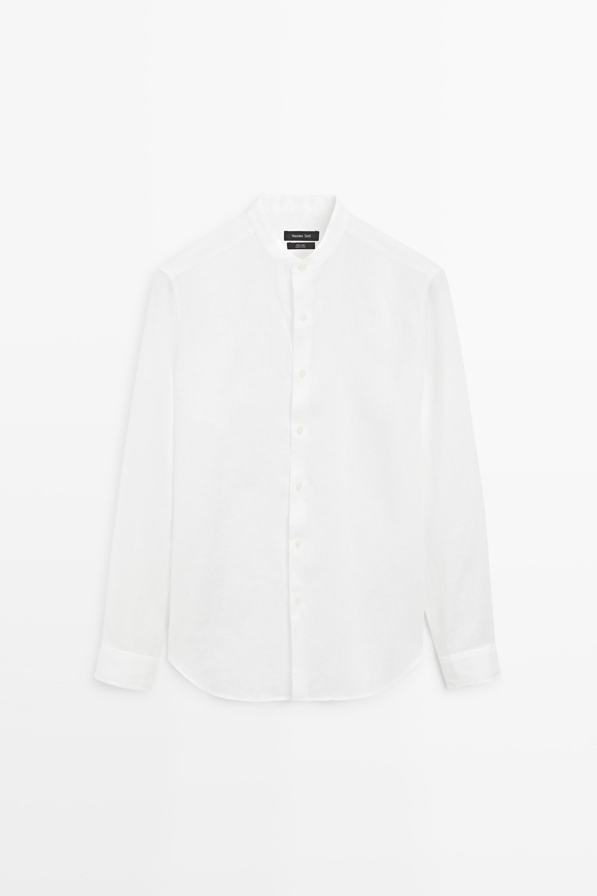 100% linen regular fit stand collar shirt