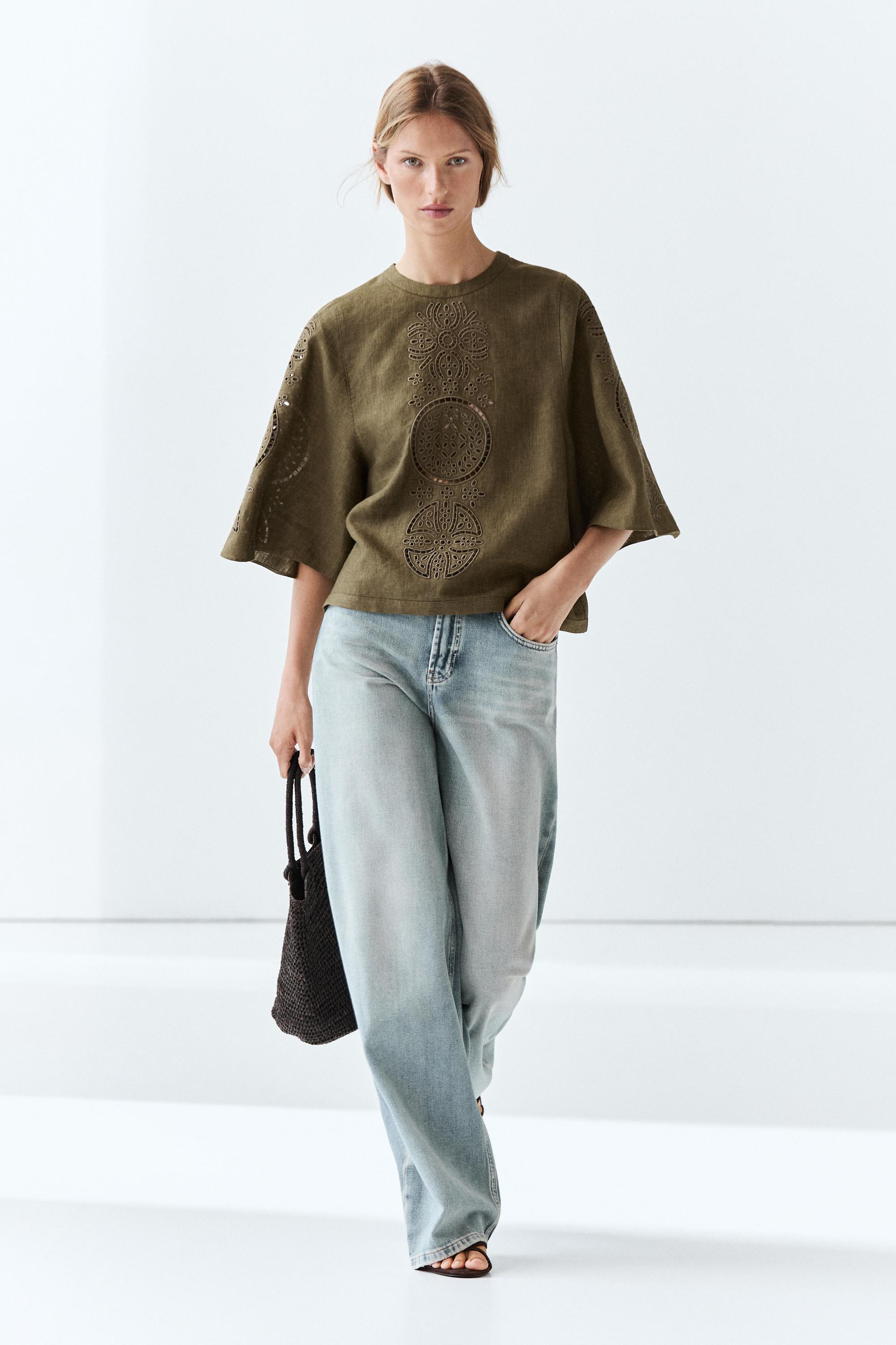 Linen blend blouse with embroidered details