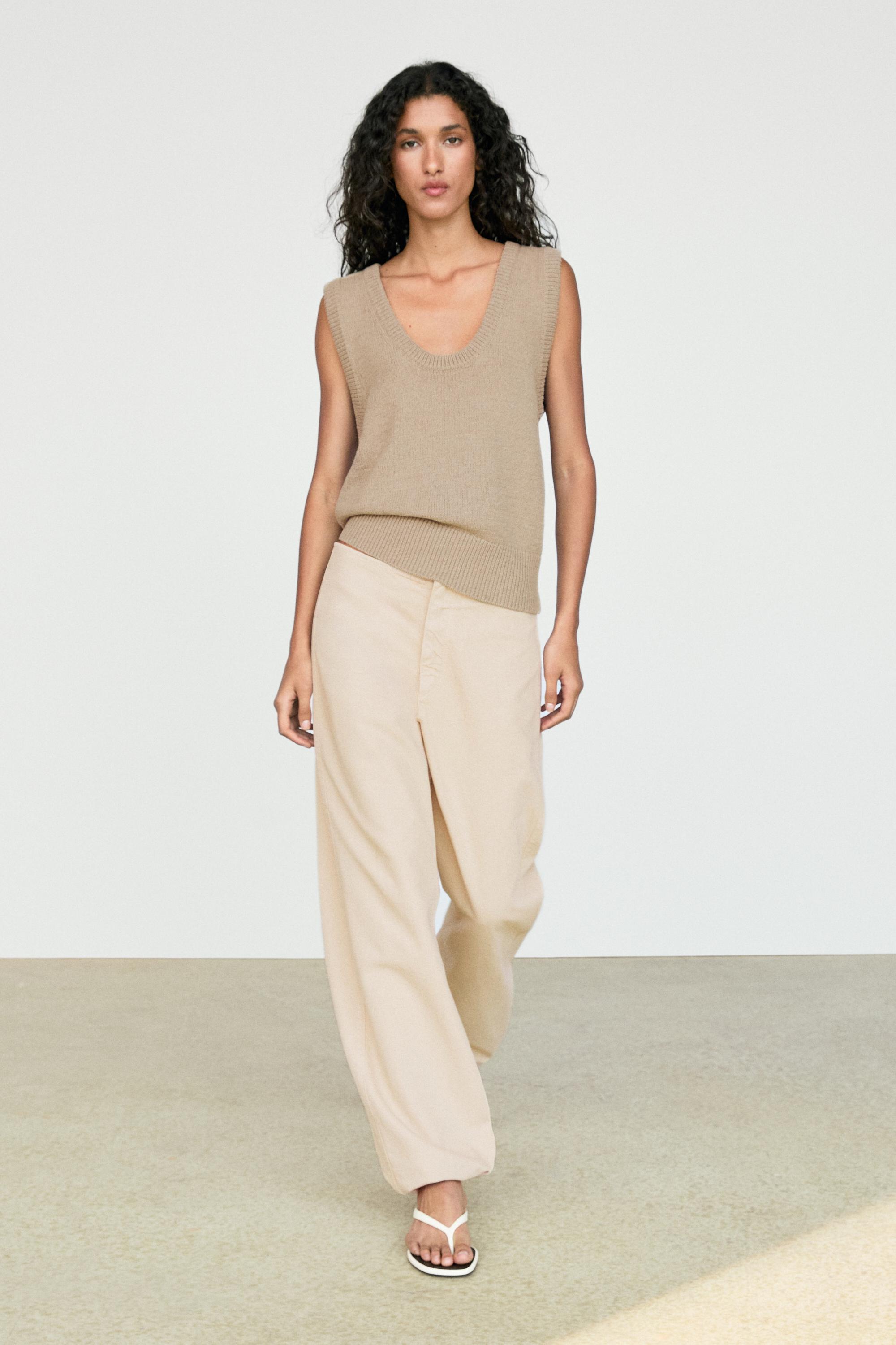 Cotton-blend ribbed knit vest