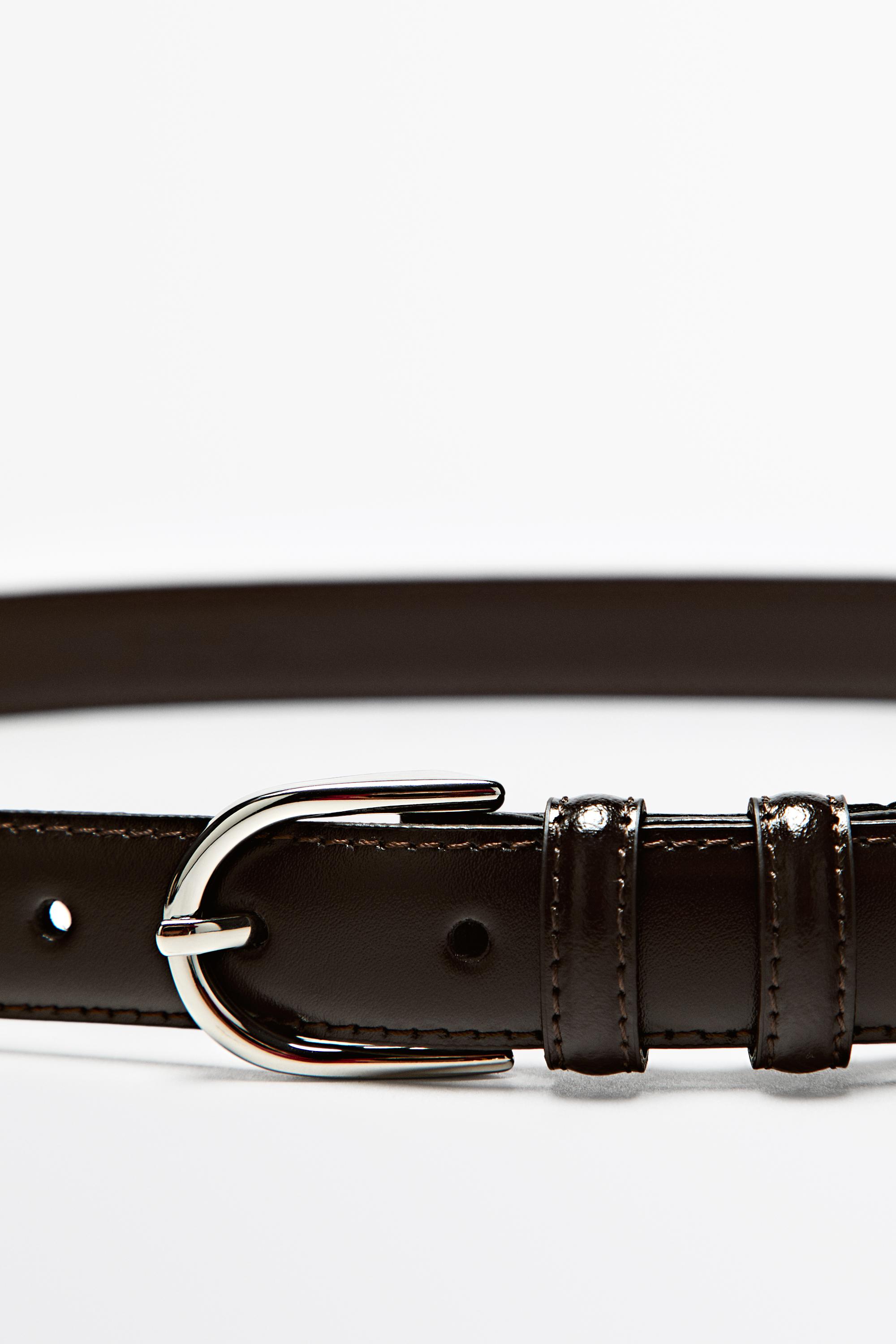 Nappa leather belt with topstitching and oval buckle