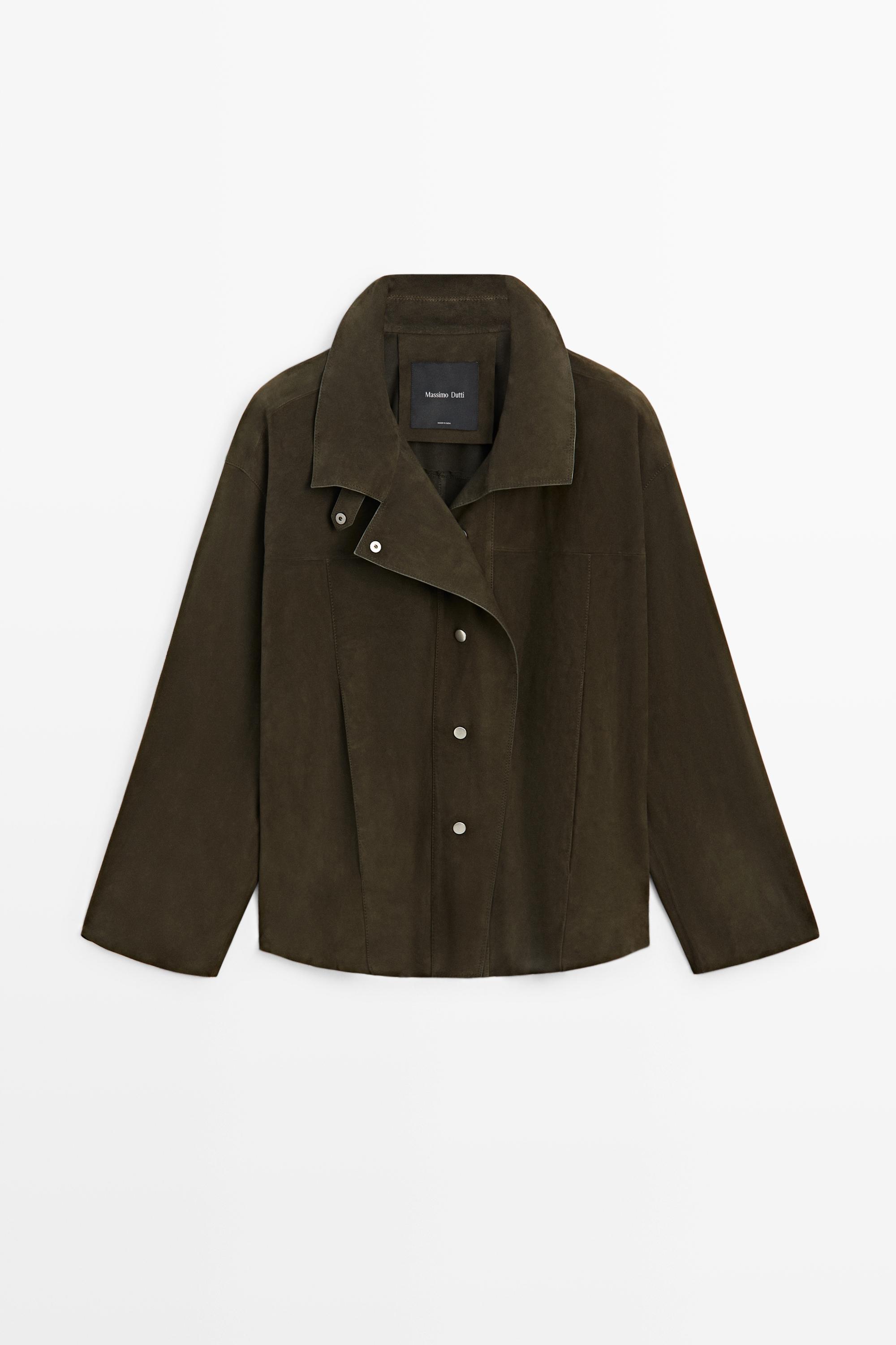 High-neck faux suede jacket