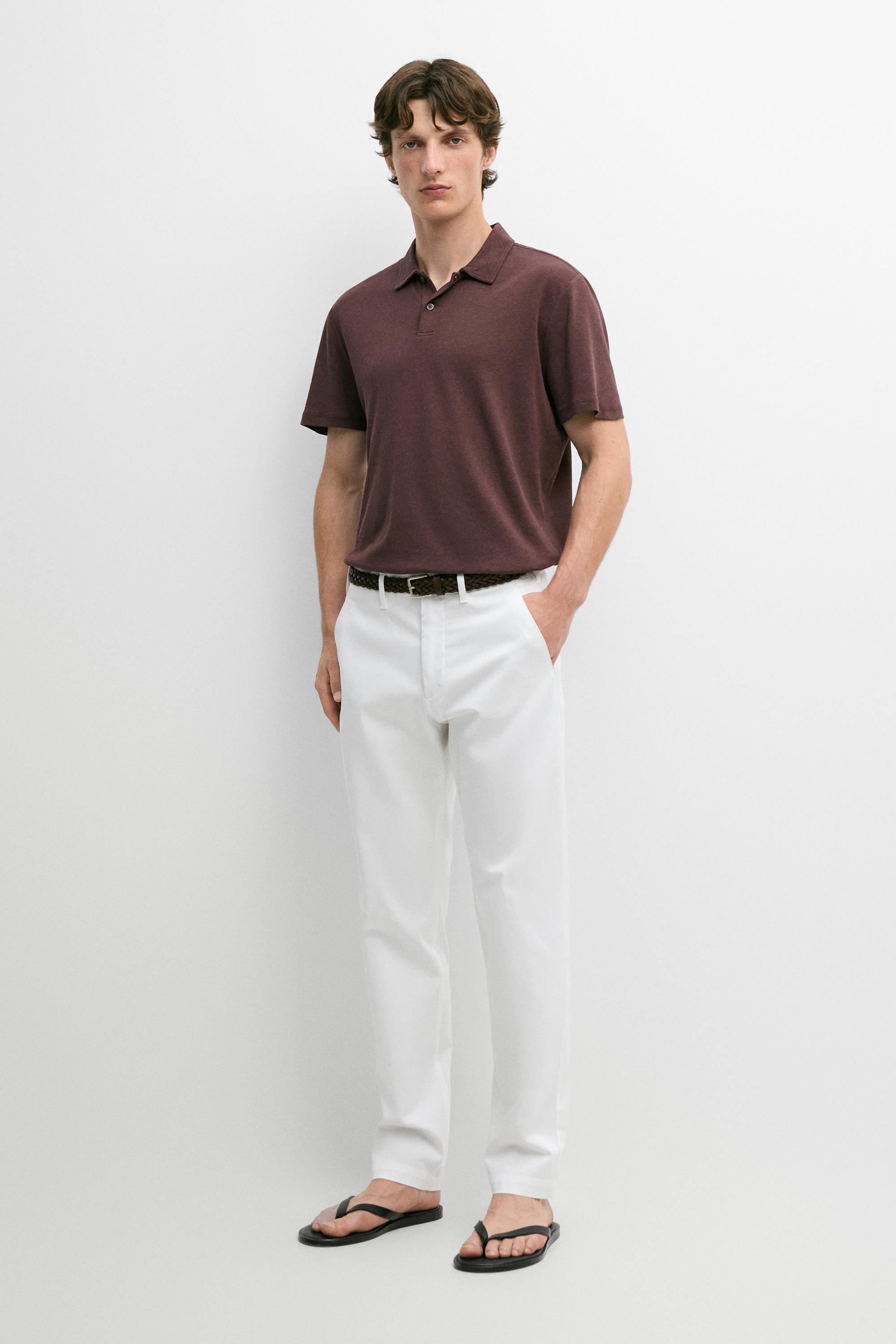 Cotton blend slim fit pants