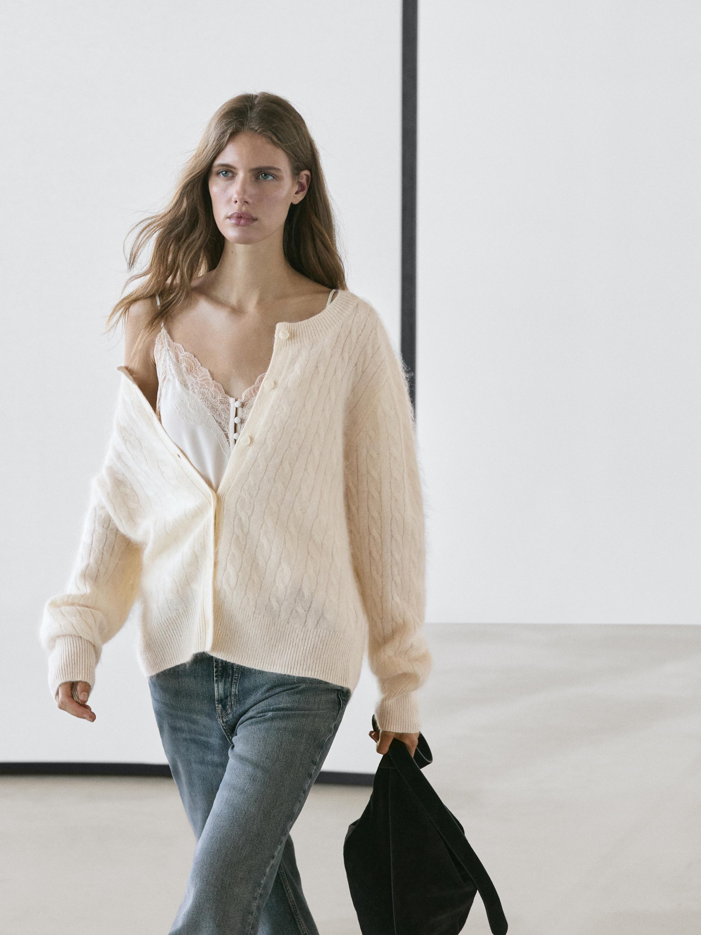 Cable-knit wool cardigan
