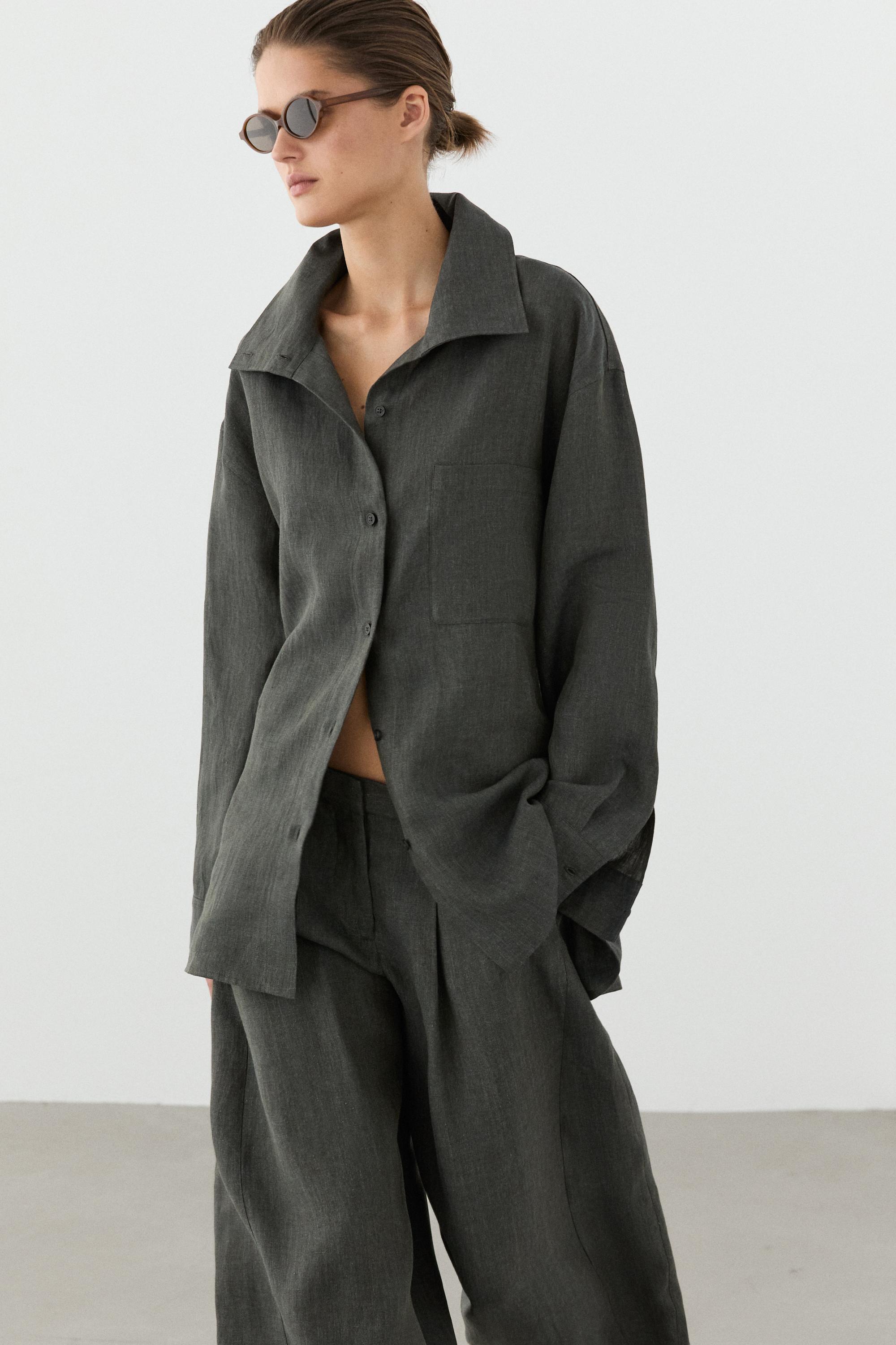 Melange linen overshirt with buckles