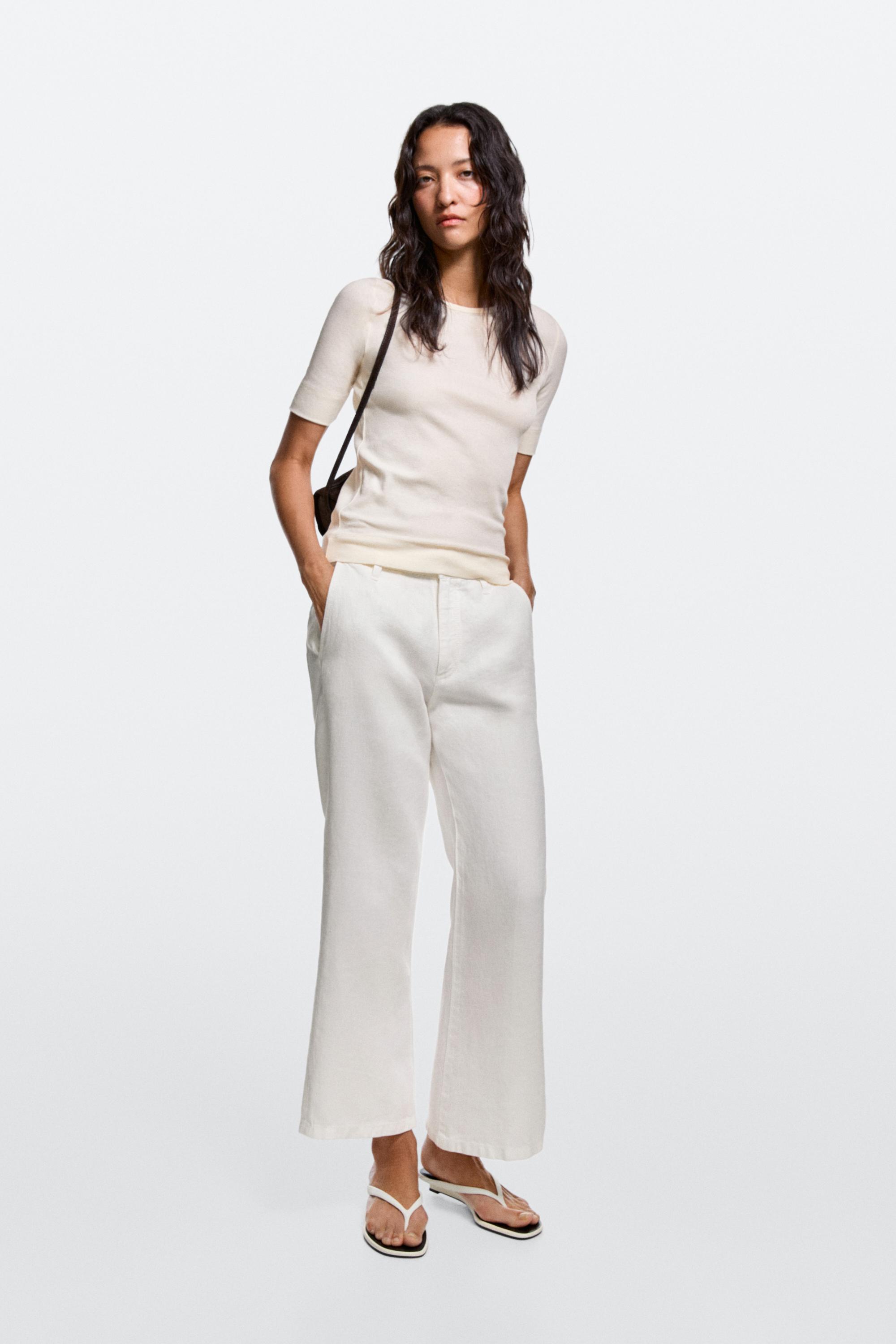 100% linen cropped flare fit pants