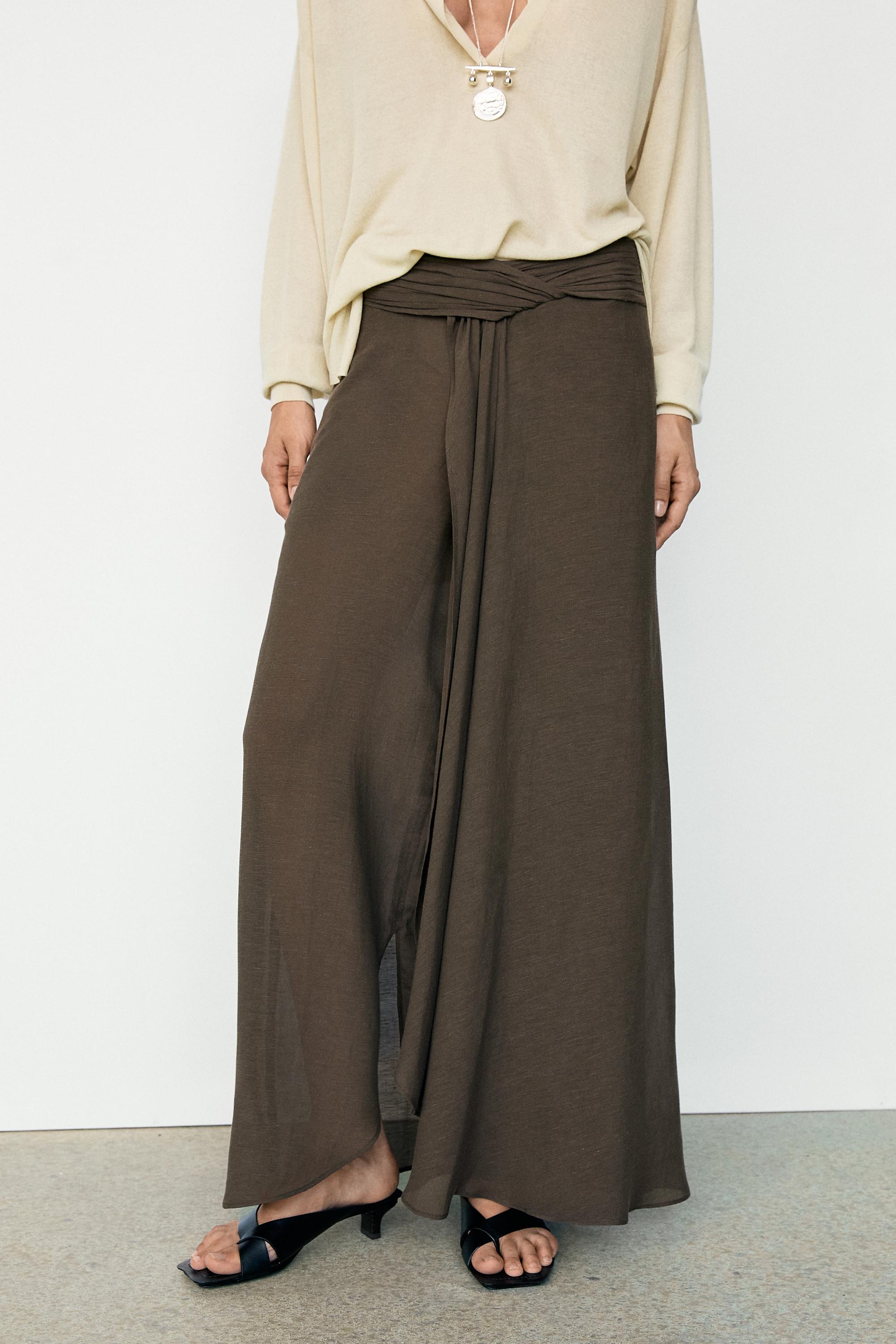 Semi-sheer linen blend skort