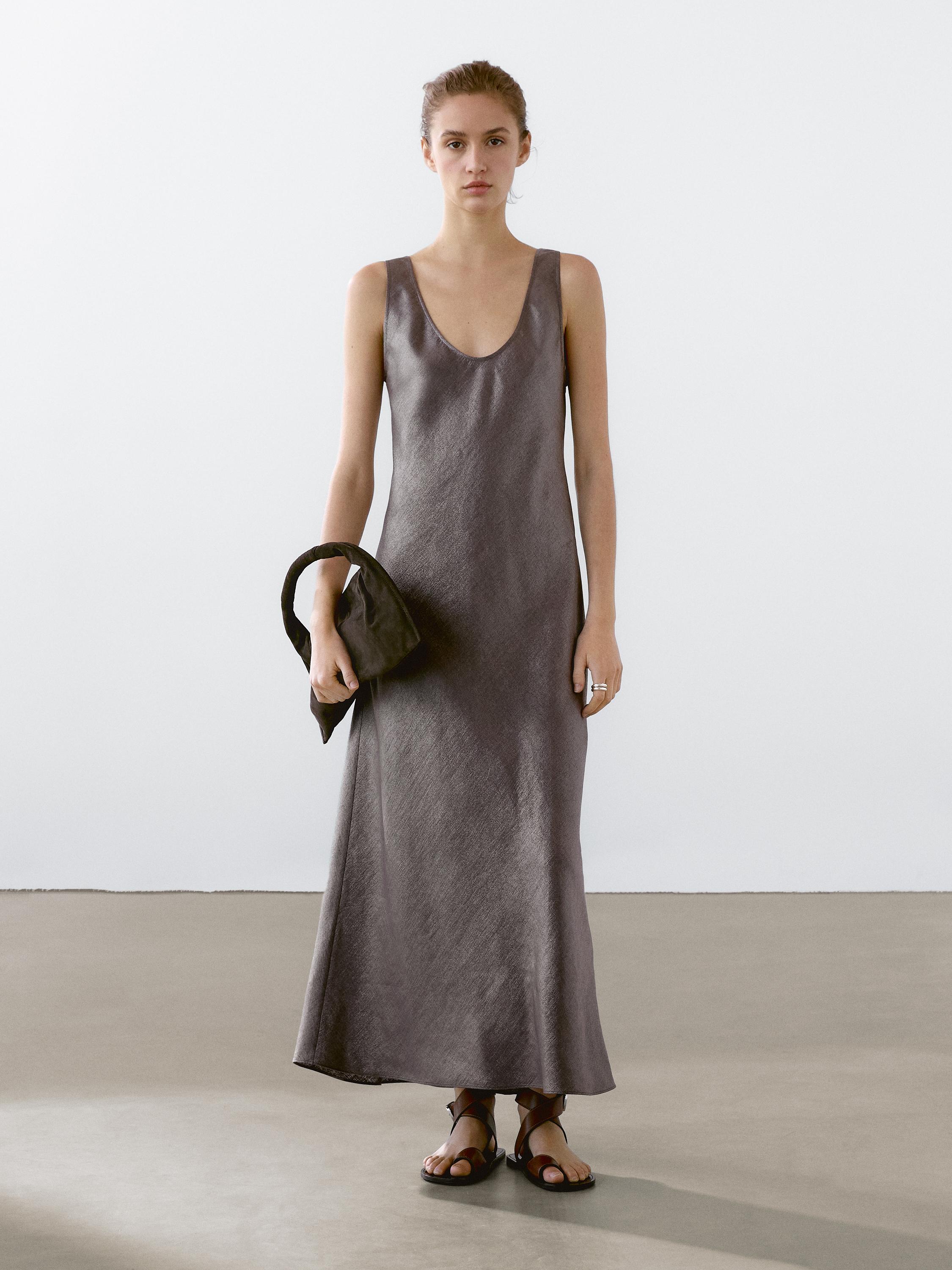 Linen blend midi dress