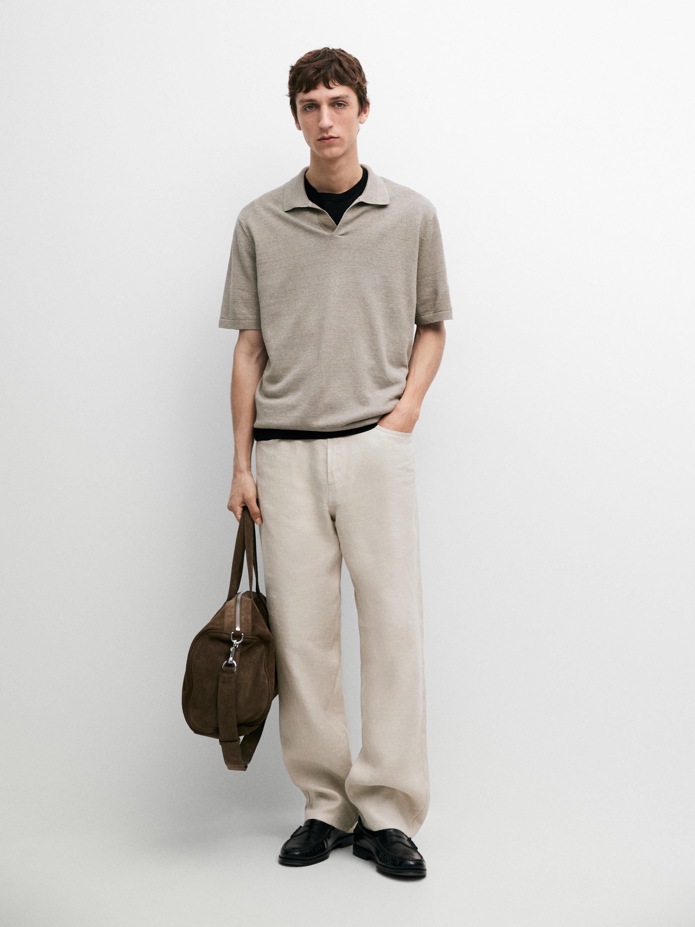 Linen V-neck polo sweater