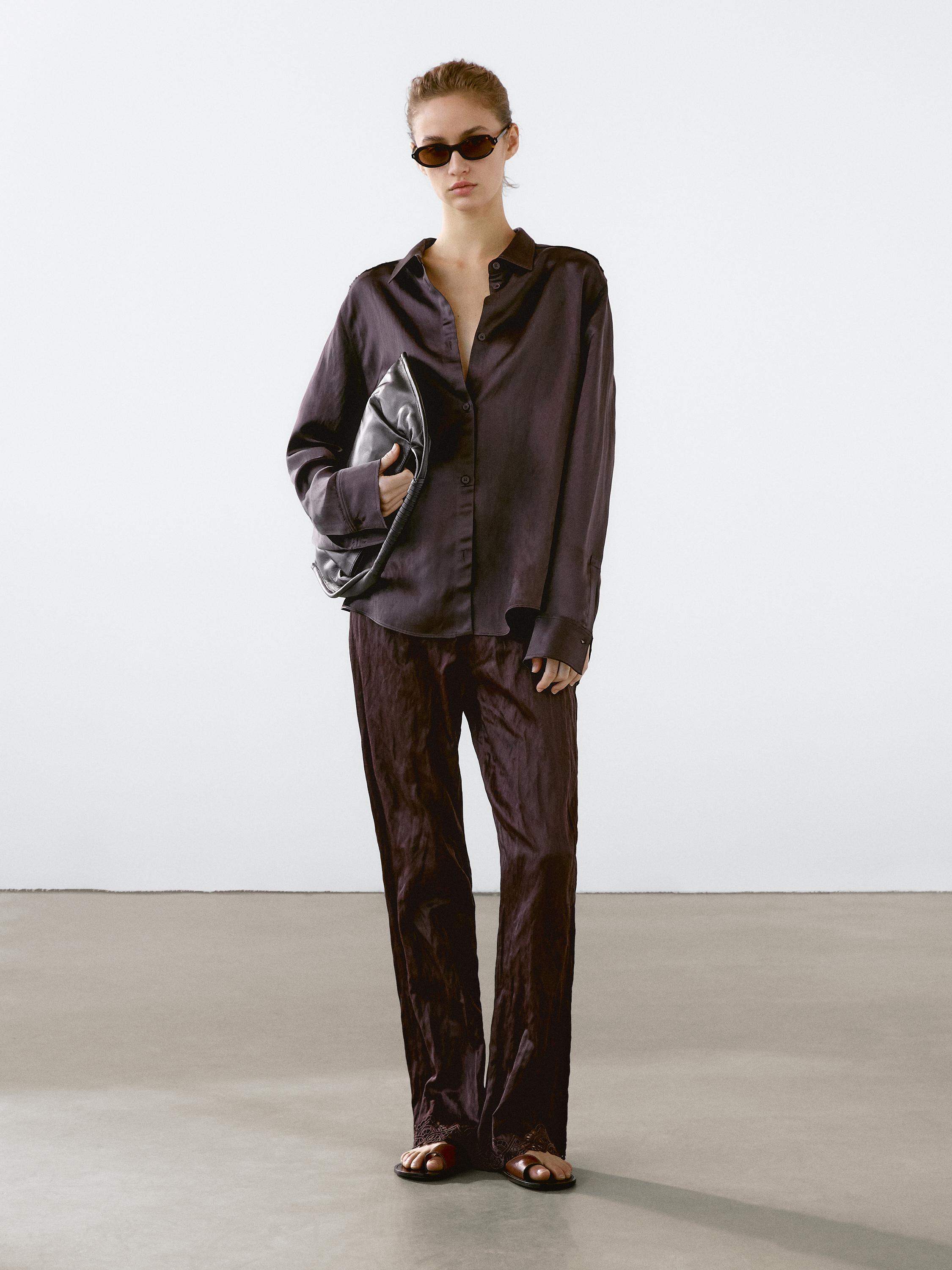 Flowing long sleeve satin shirt