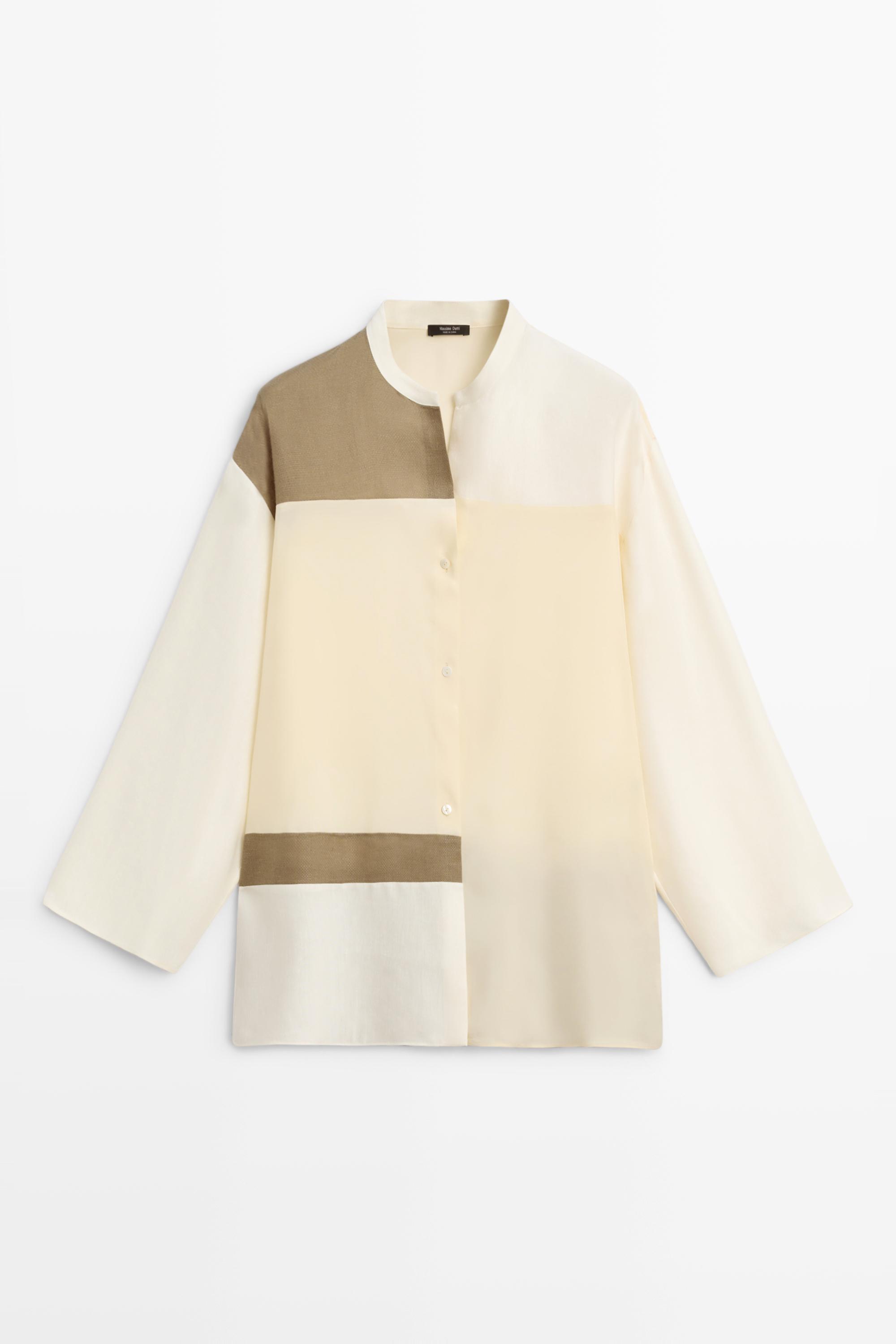 Flowing stand collar shirt with contrast details
