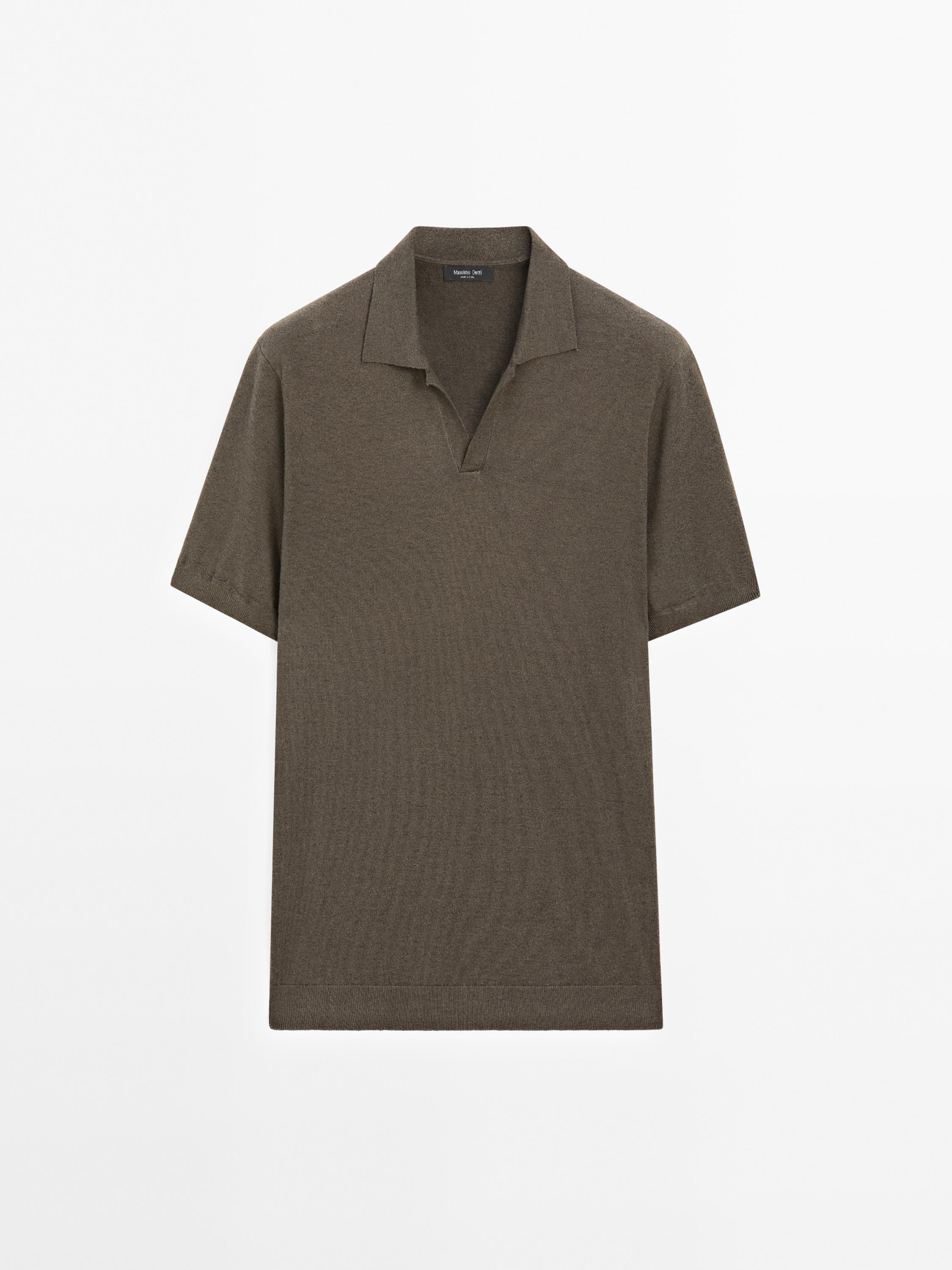 亚麻混纺针织 V领 POLO 衫