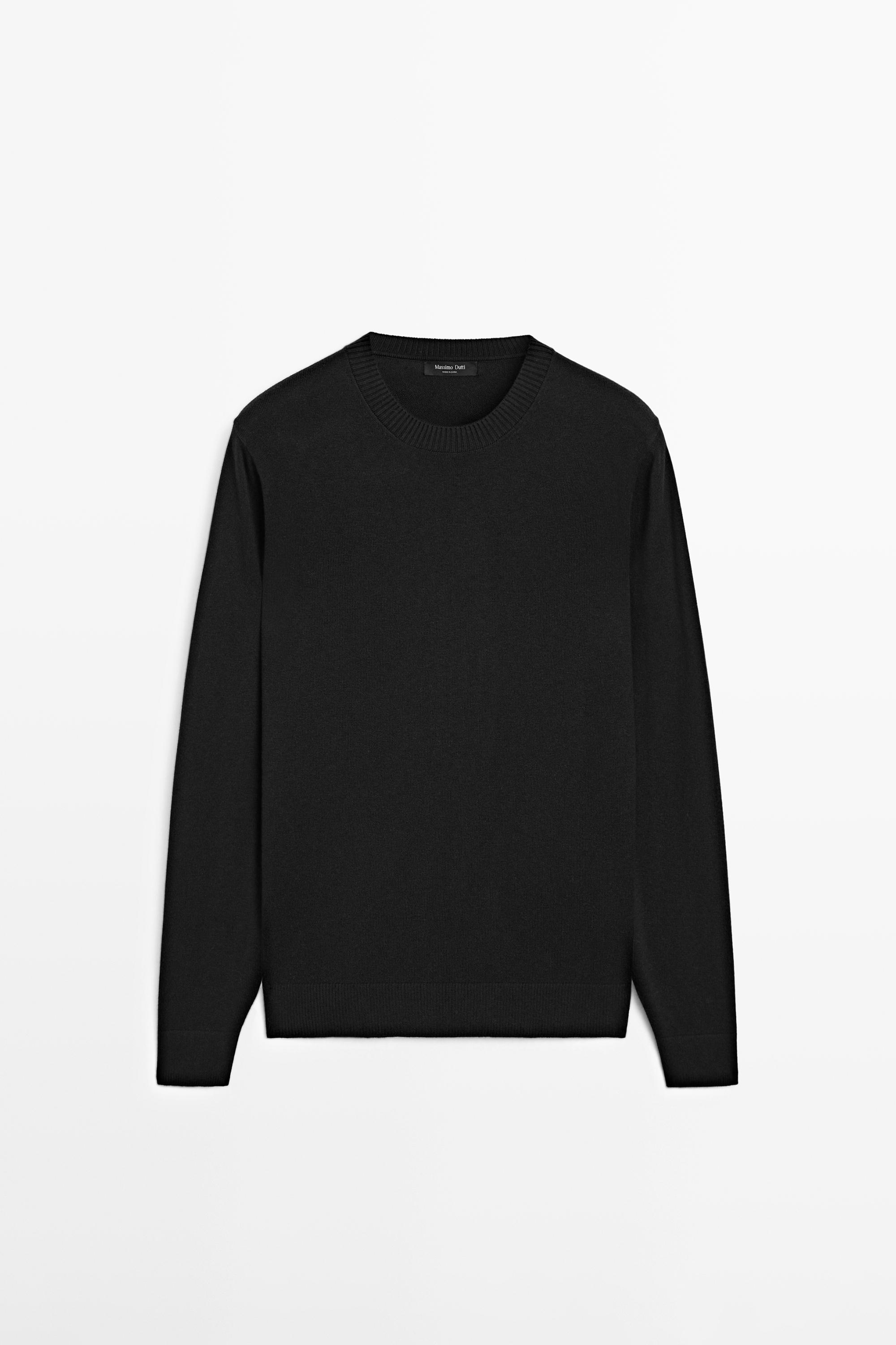 Knit cotton and wool sweater with crew neck