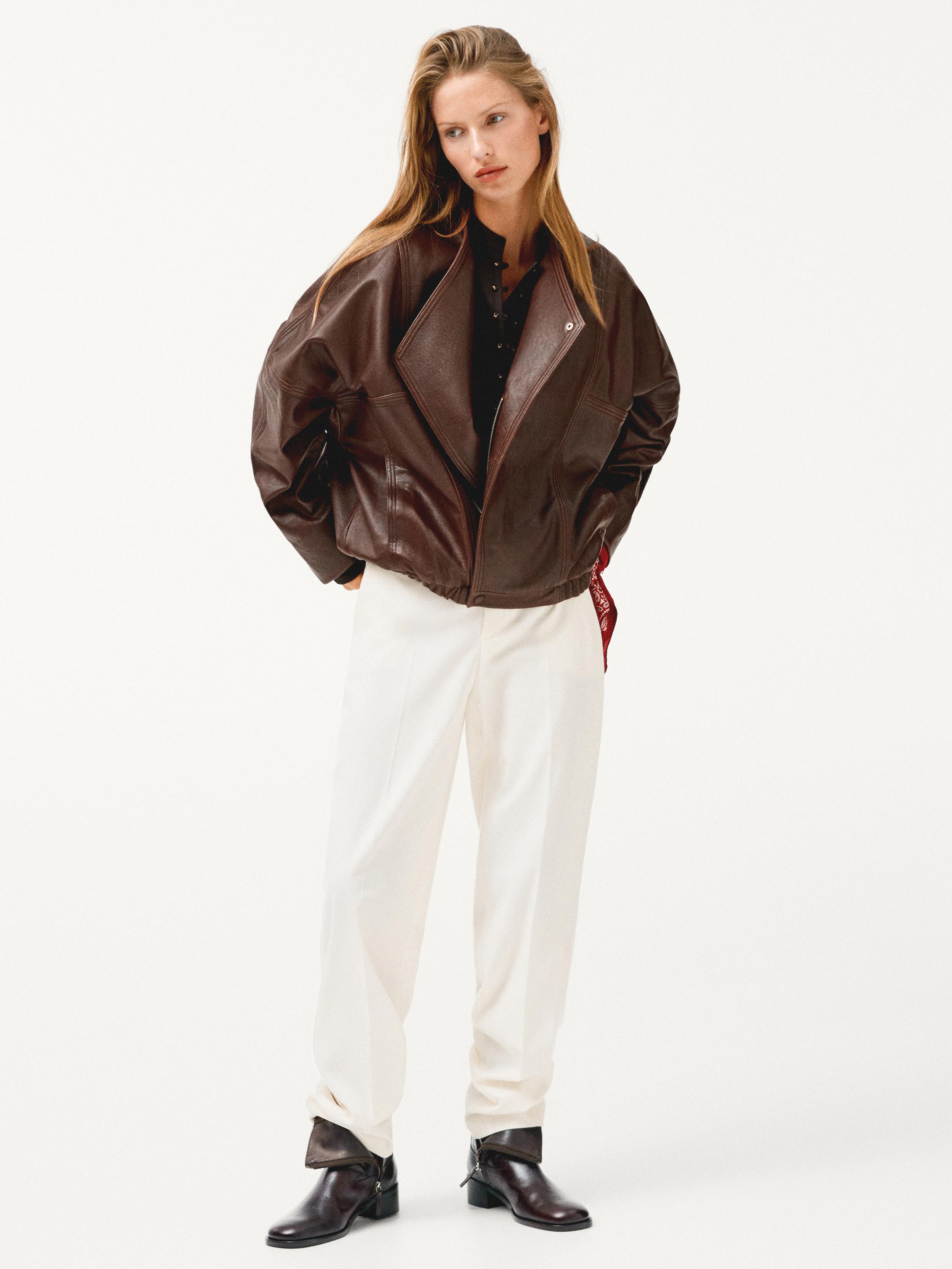 Straight-leg linen blend trousers