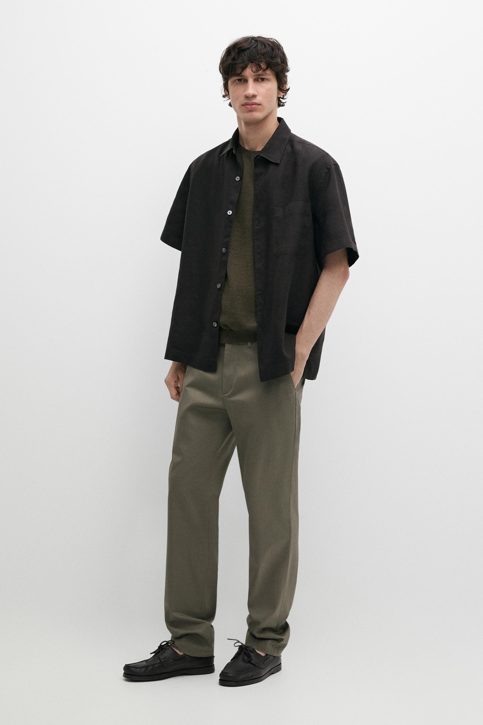 Cotton blend slim fit pants