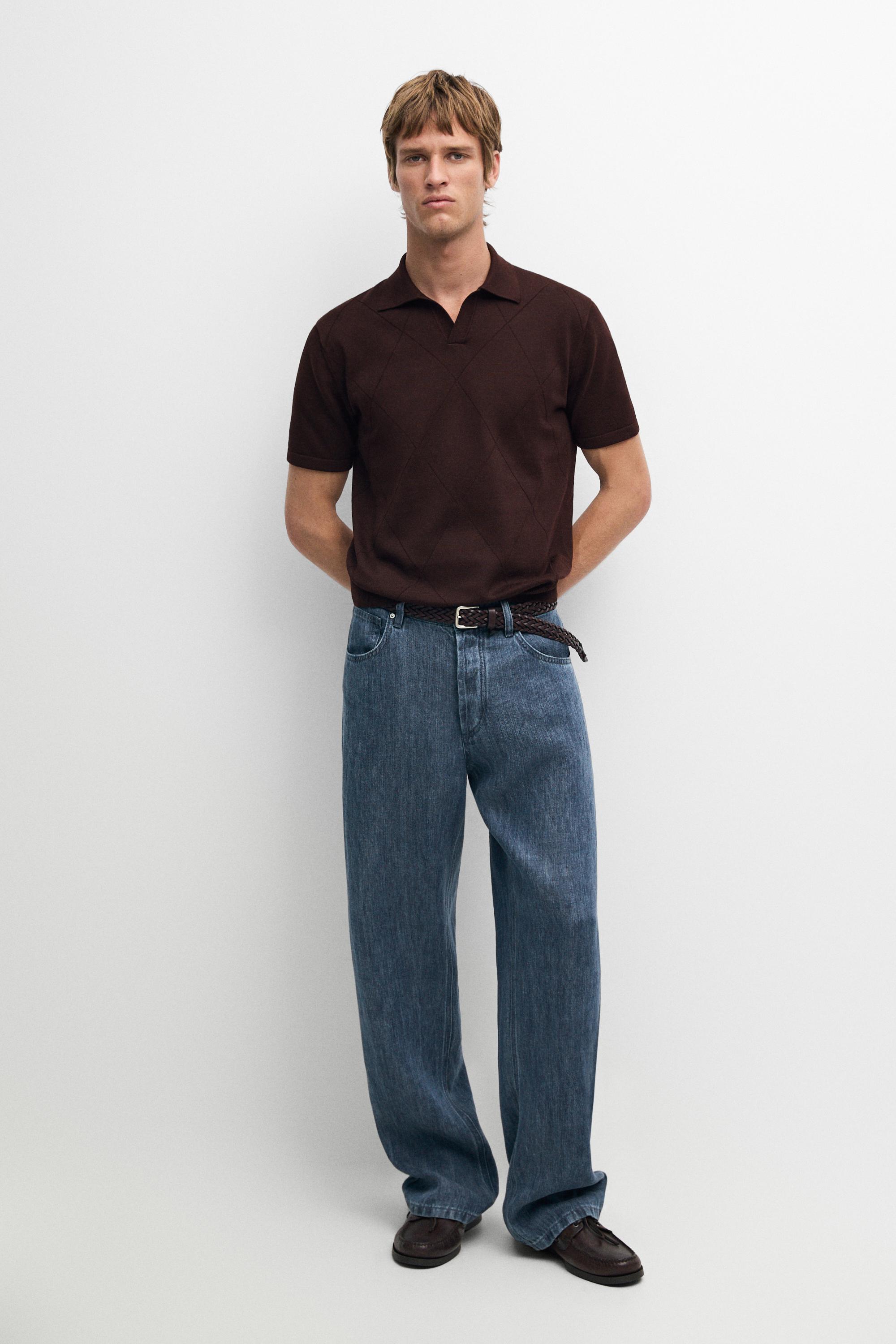100% cotton intarsia knit polo shirt