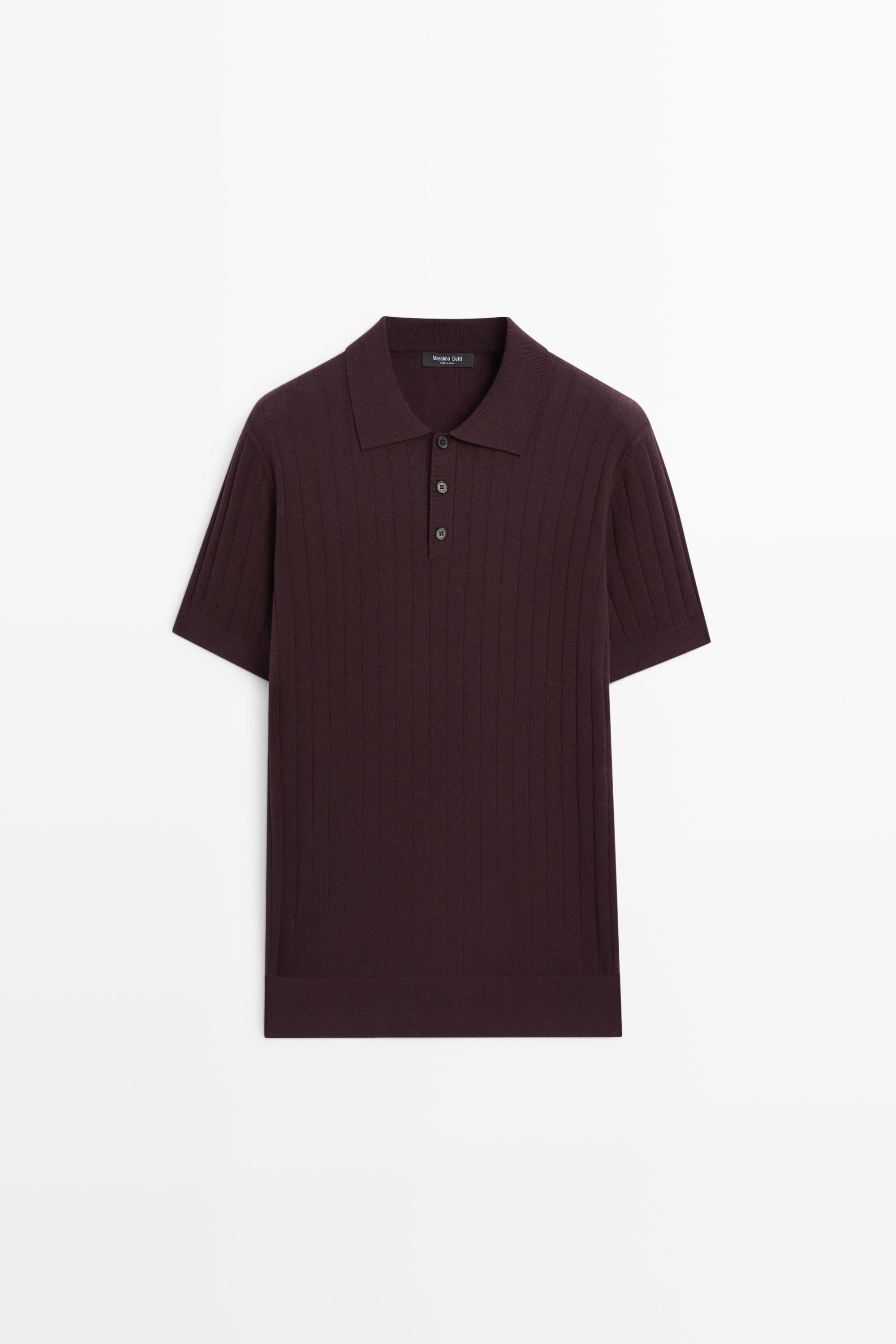 Ribbed knit cotton blend polo shirt