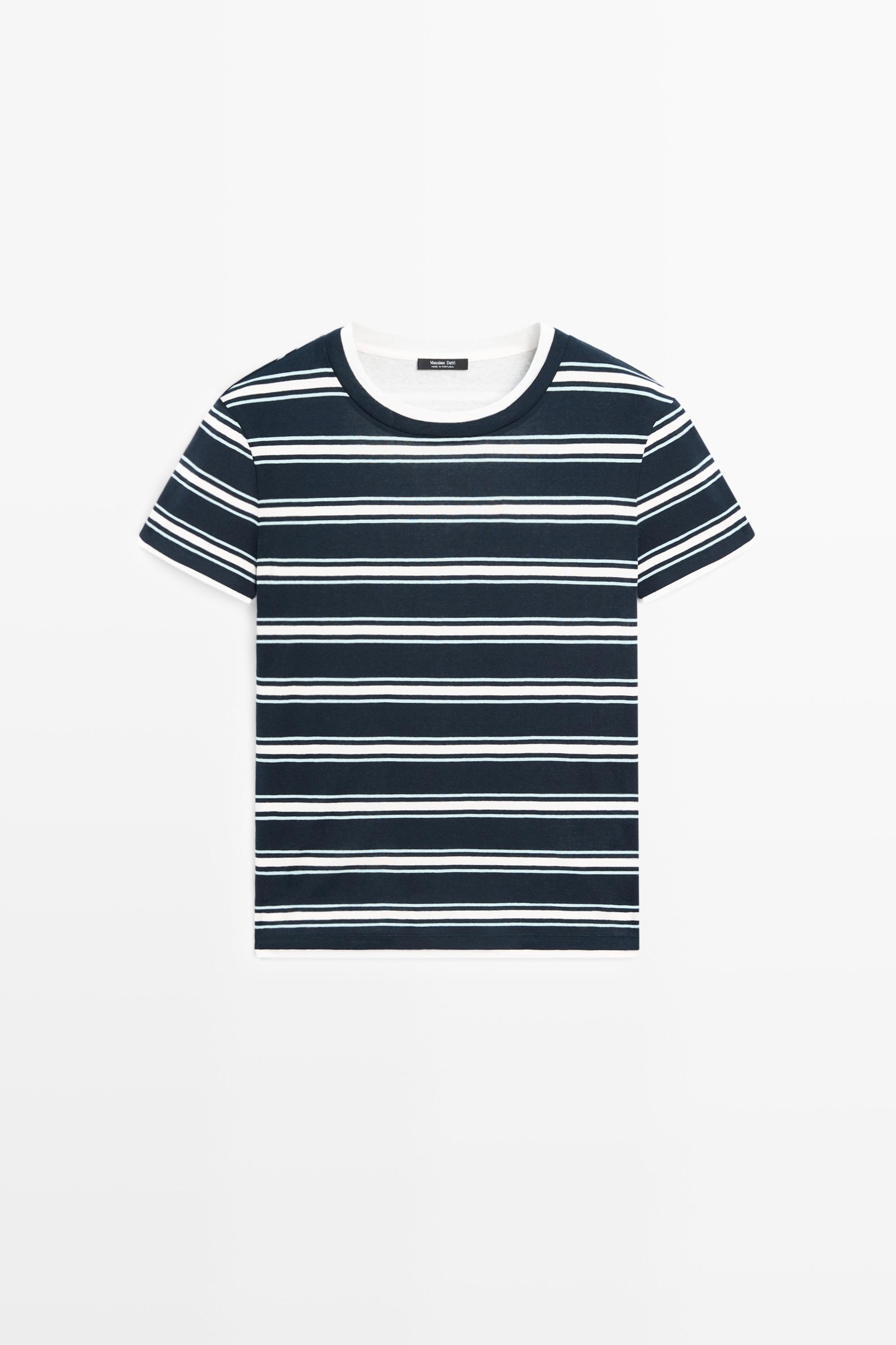 Double-layer striped short sleeve T-shirt