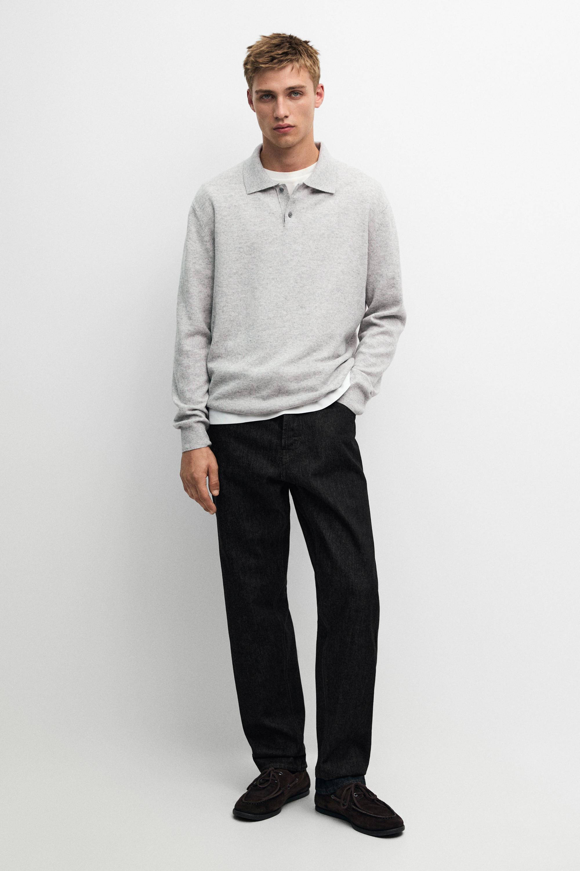 Wool blend knit polo sweater