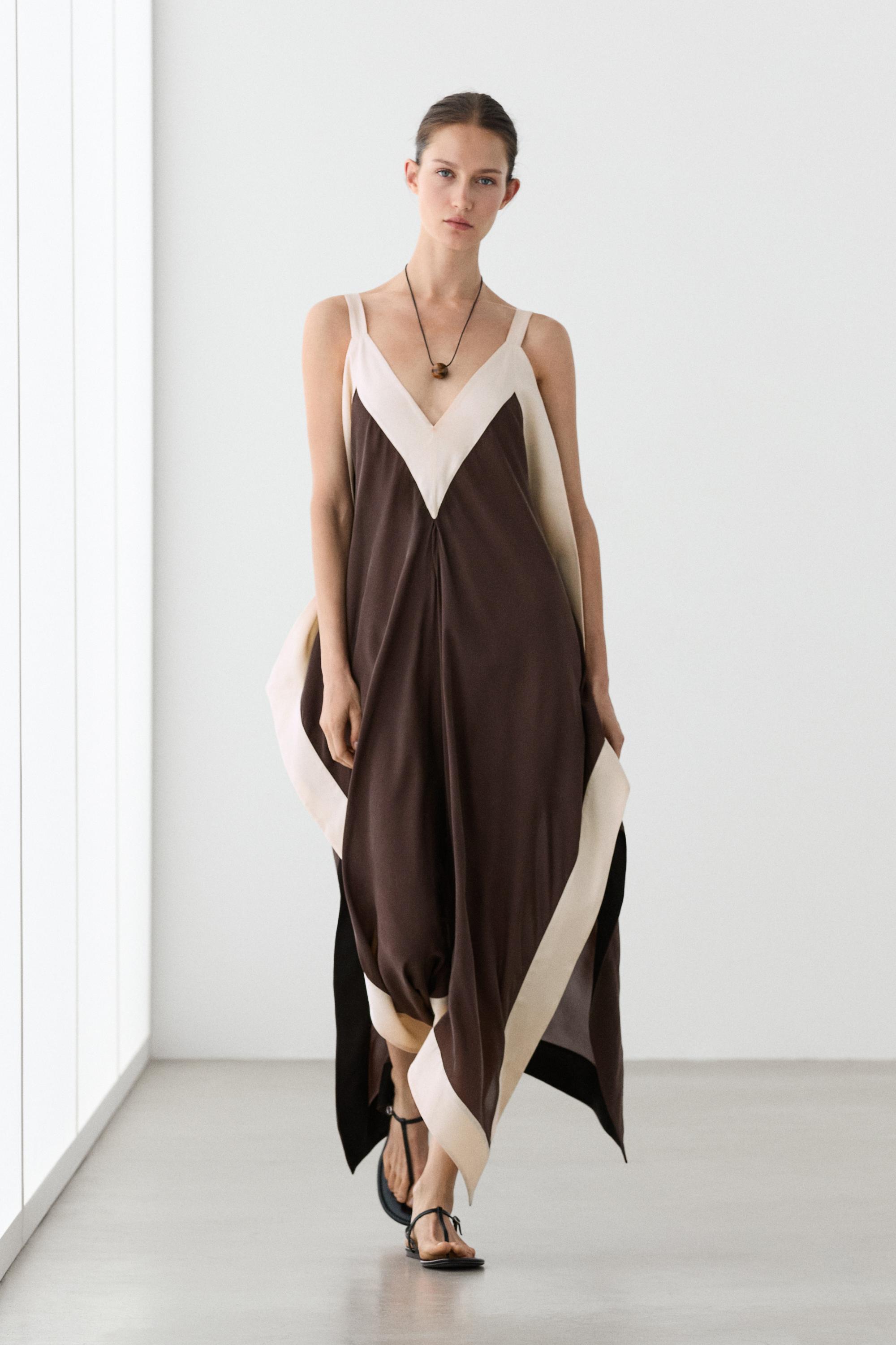 Flowing midi dress with contrast trim detail