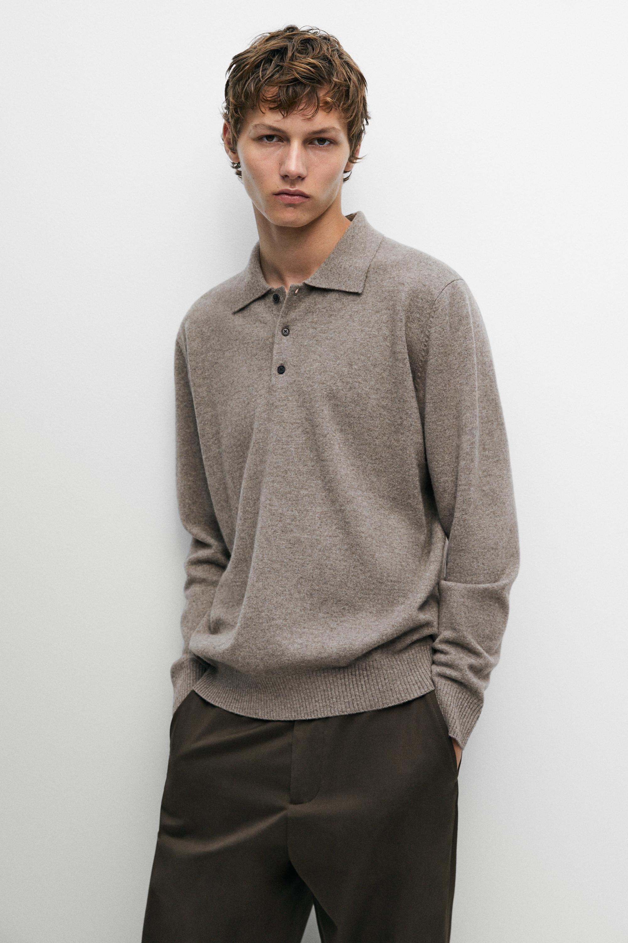 Wool cashmere blend polo sweater