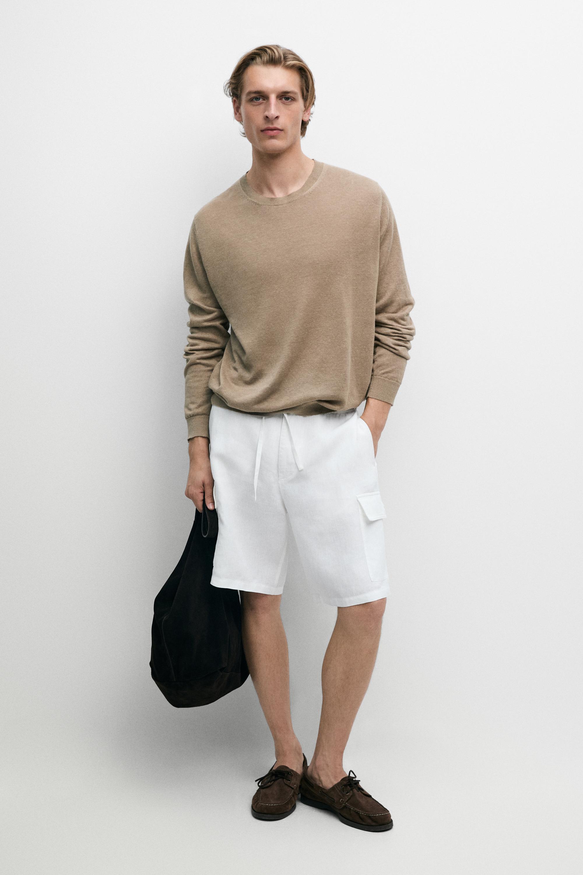 100% linen knit crew neck sweater