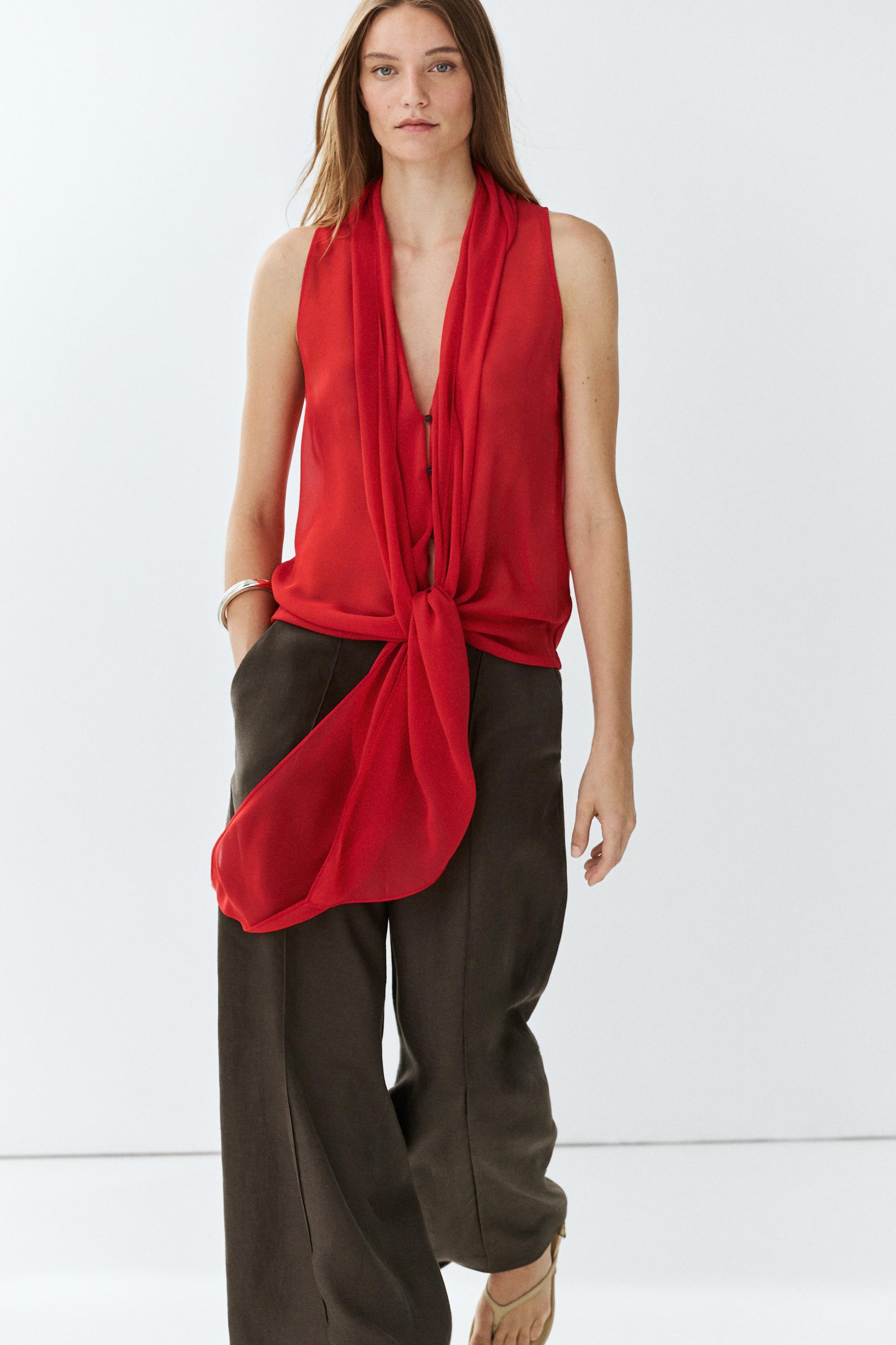 100% silk semi-sheer top with tie