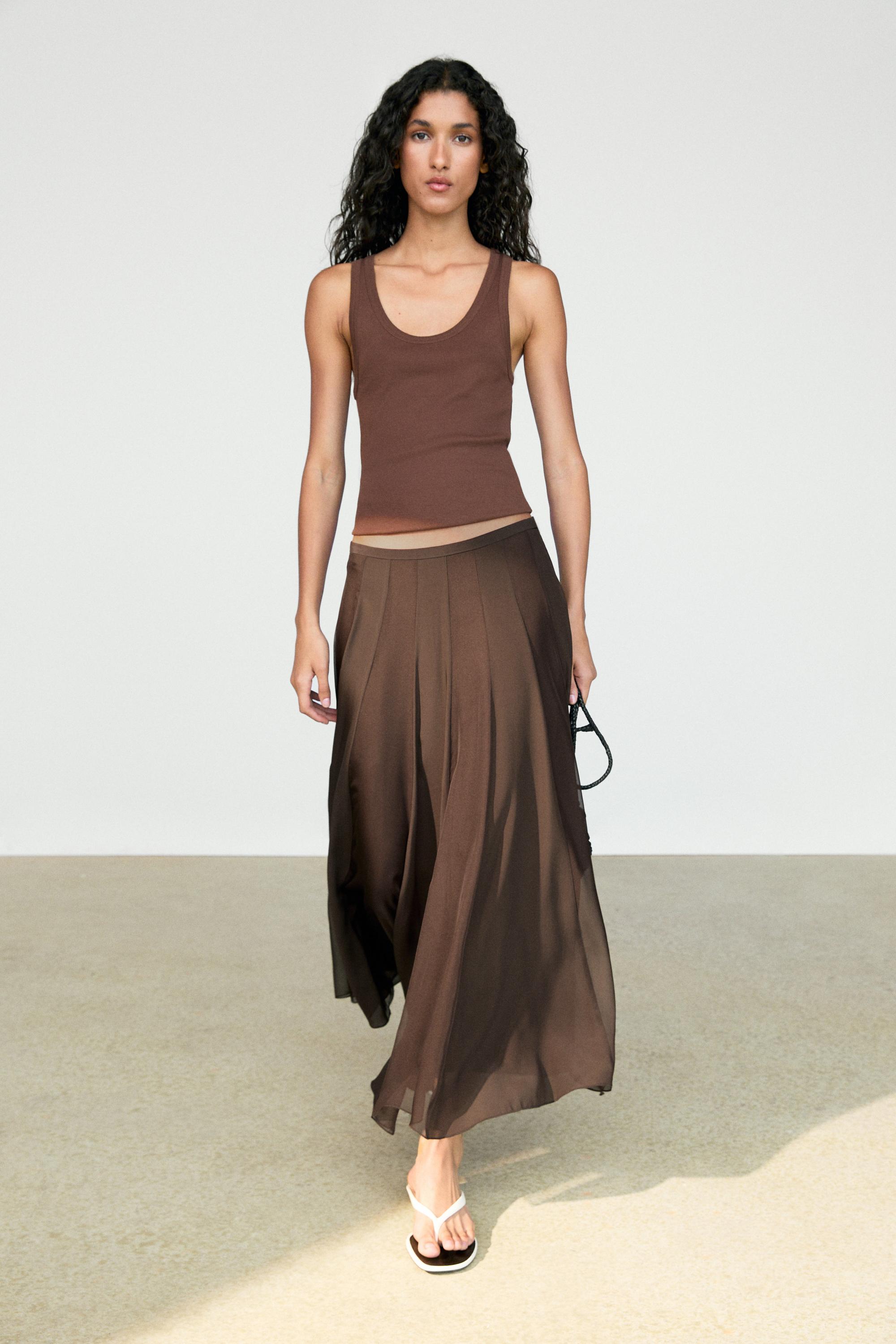 Flowing flared midi skirt