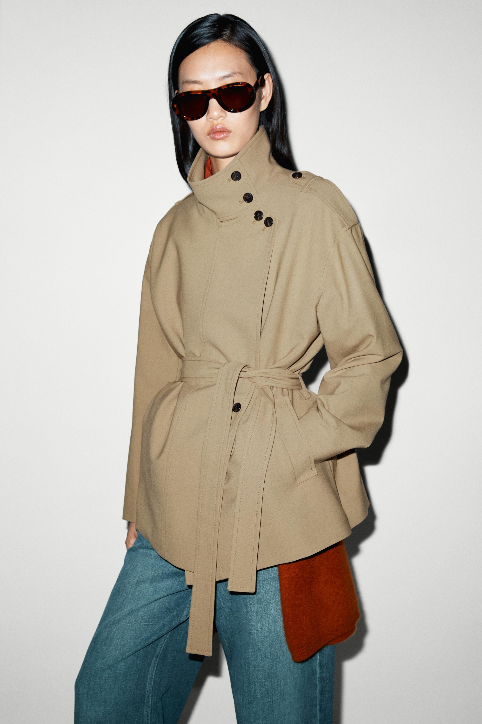 Mid-length belted trench coat