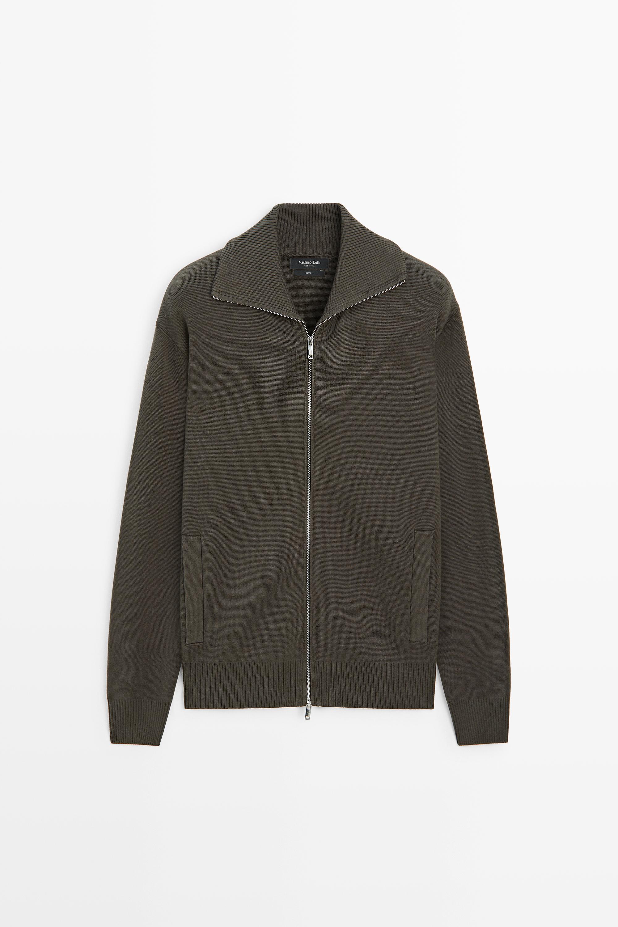 100% cotton zip-up knit cardigan