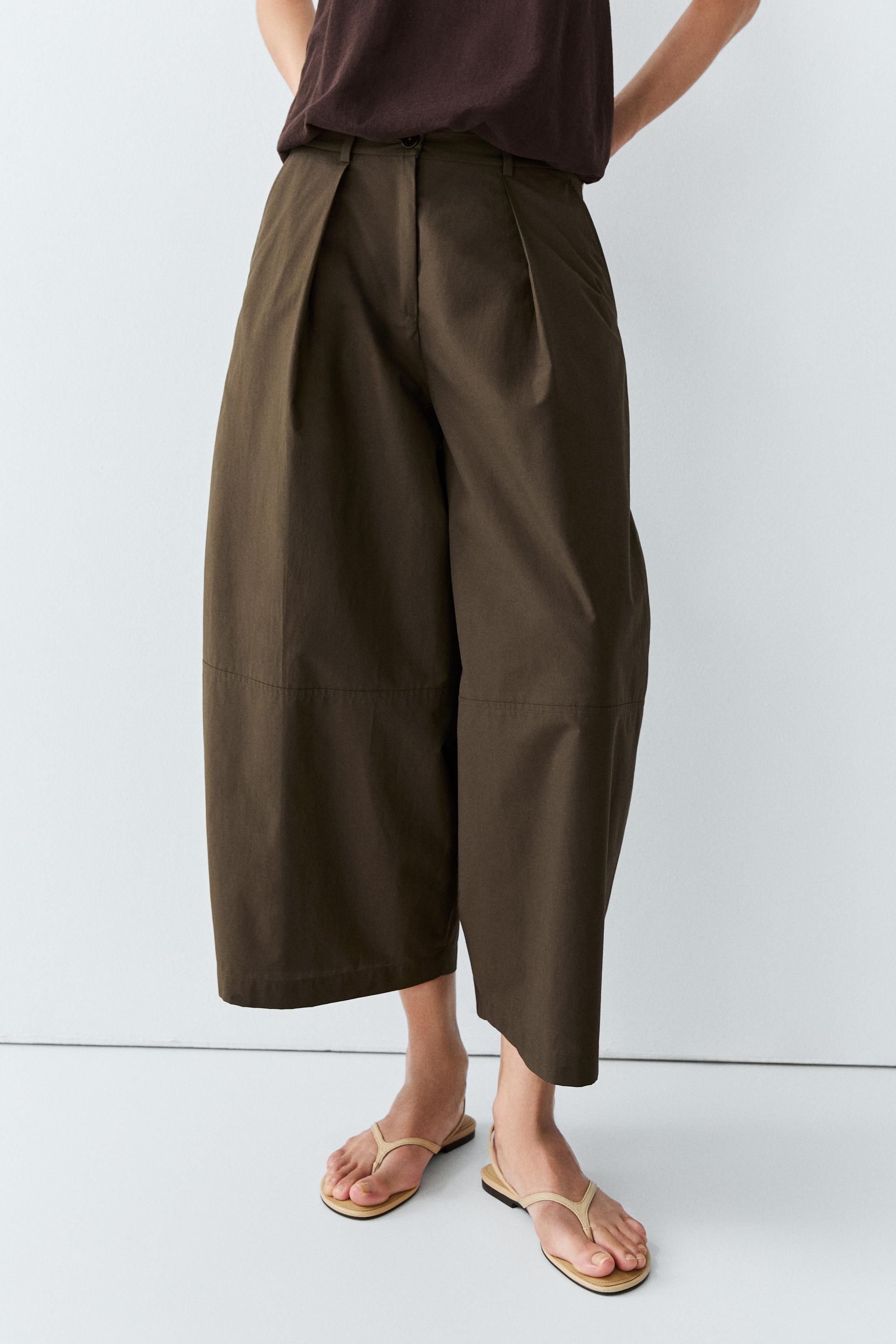 Cotton poplin blend wide-leg pants