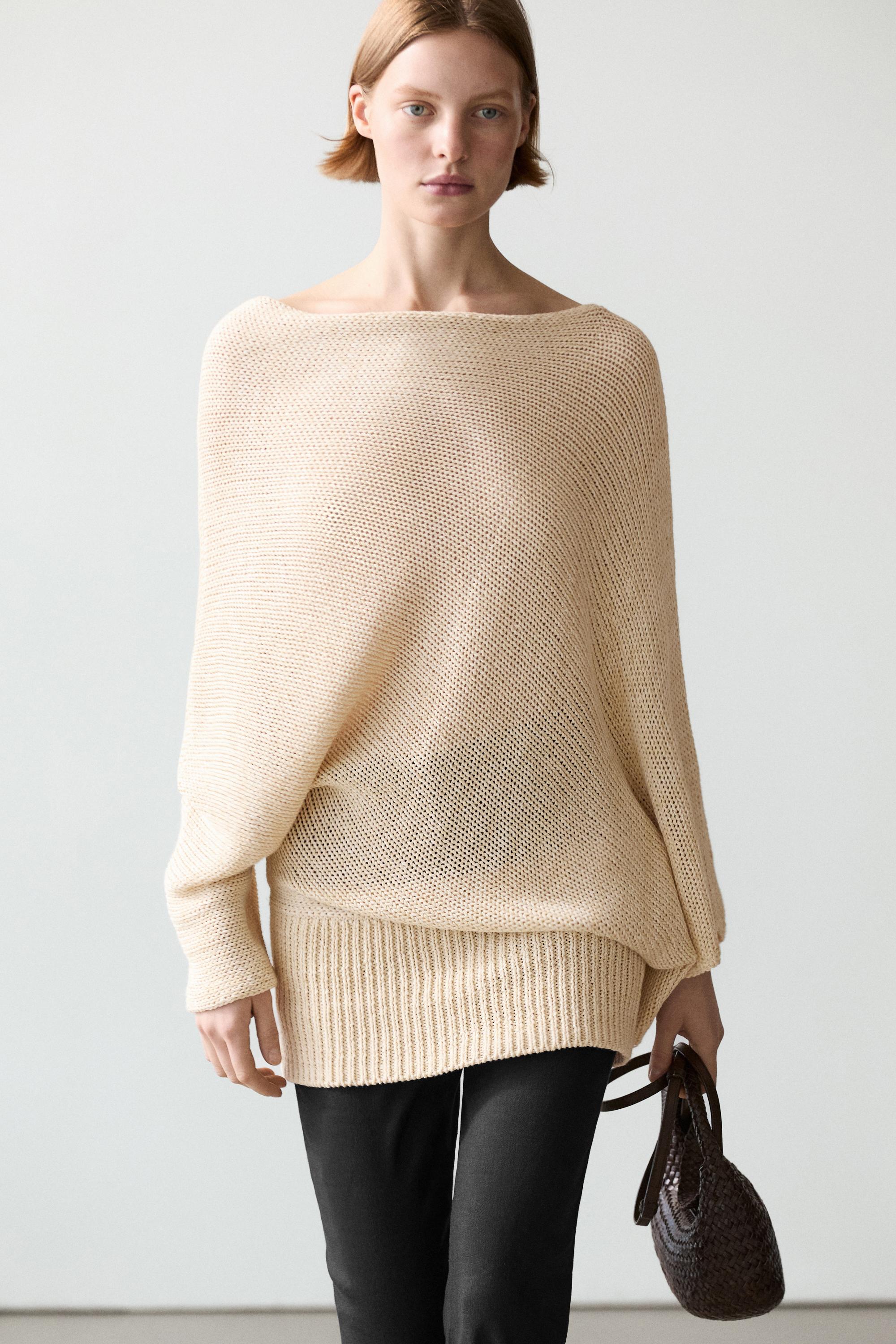 Oversize asymmetric cotton and linen sweater
