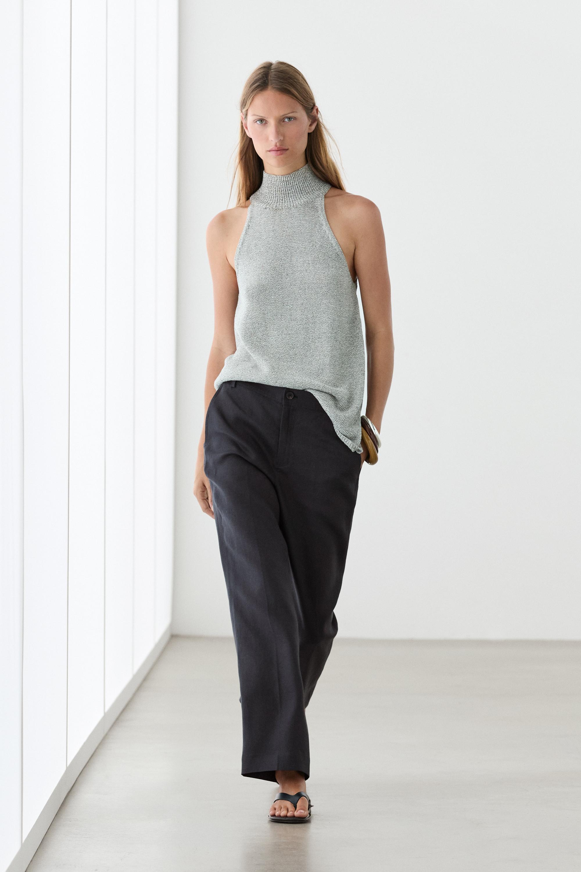 Kick flare cropped linen trousers