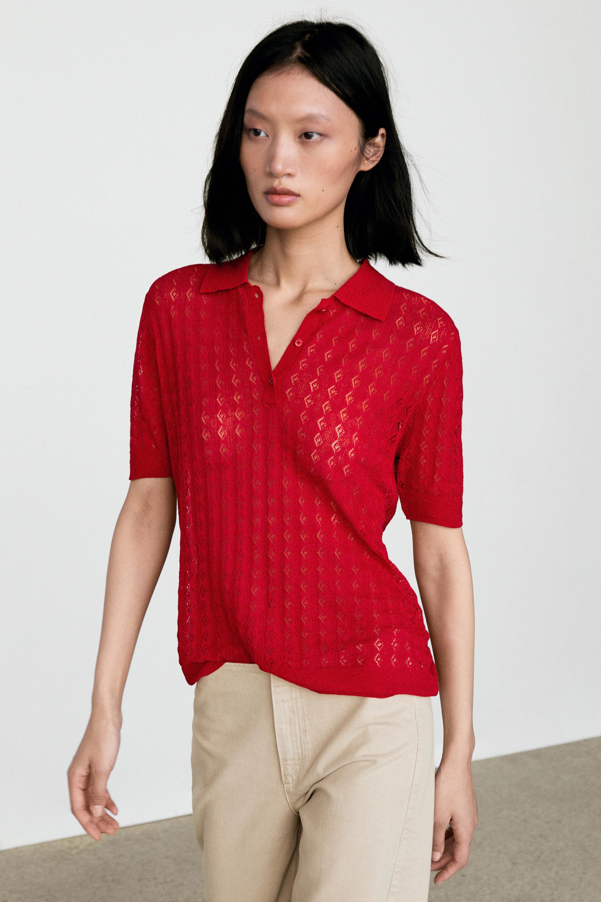 Open-knit polo sweater