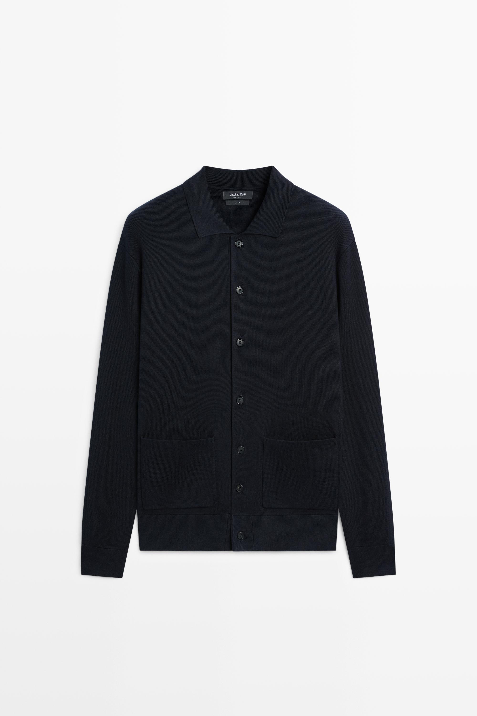 100% cotton knit polo collar cardigan