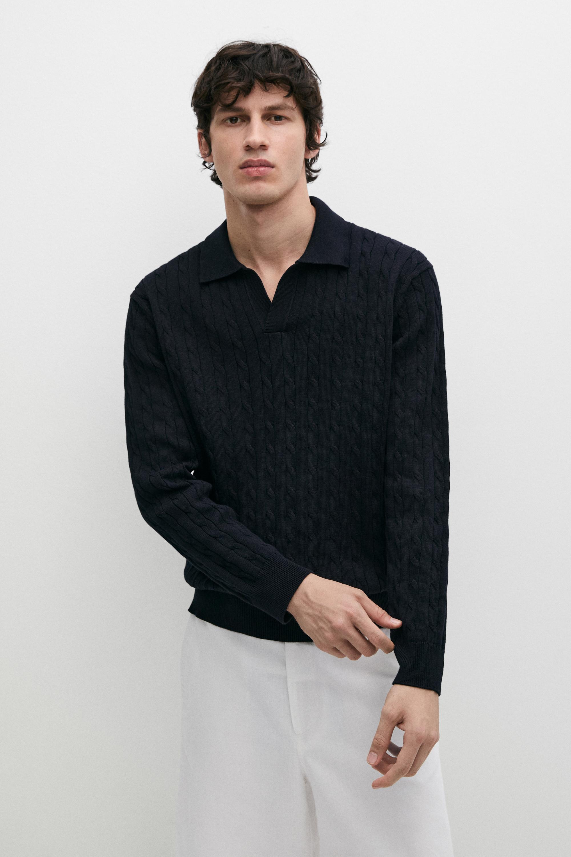 100% Cotton Cable-Knit Polo Sweater