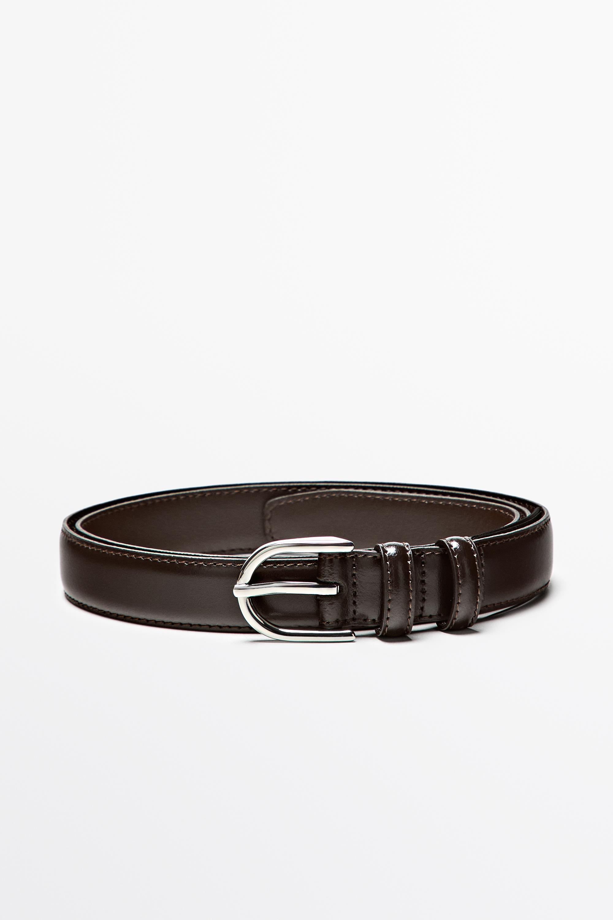 Nappa leather belt with topstitching and oval buckle