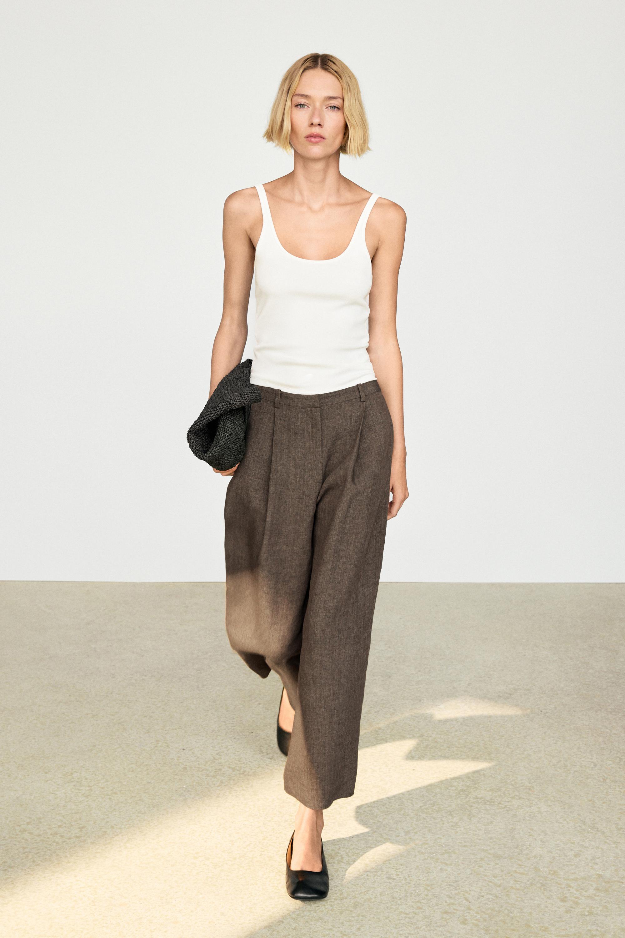 Linen melange darted trousers