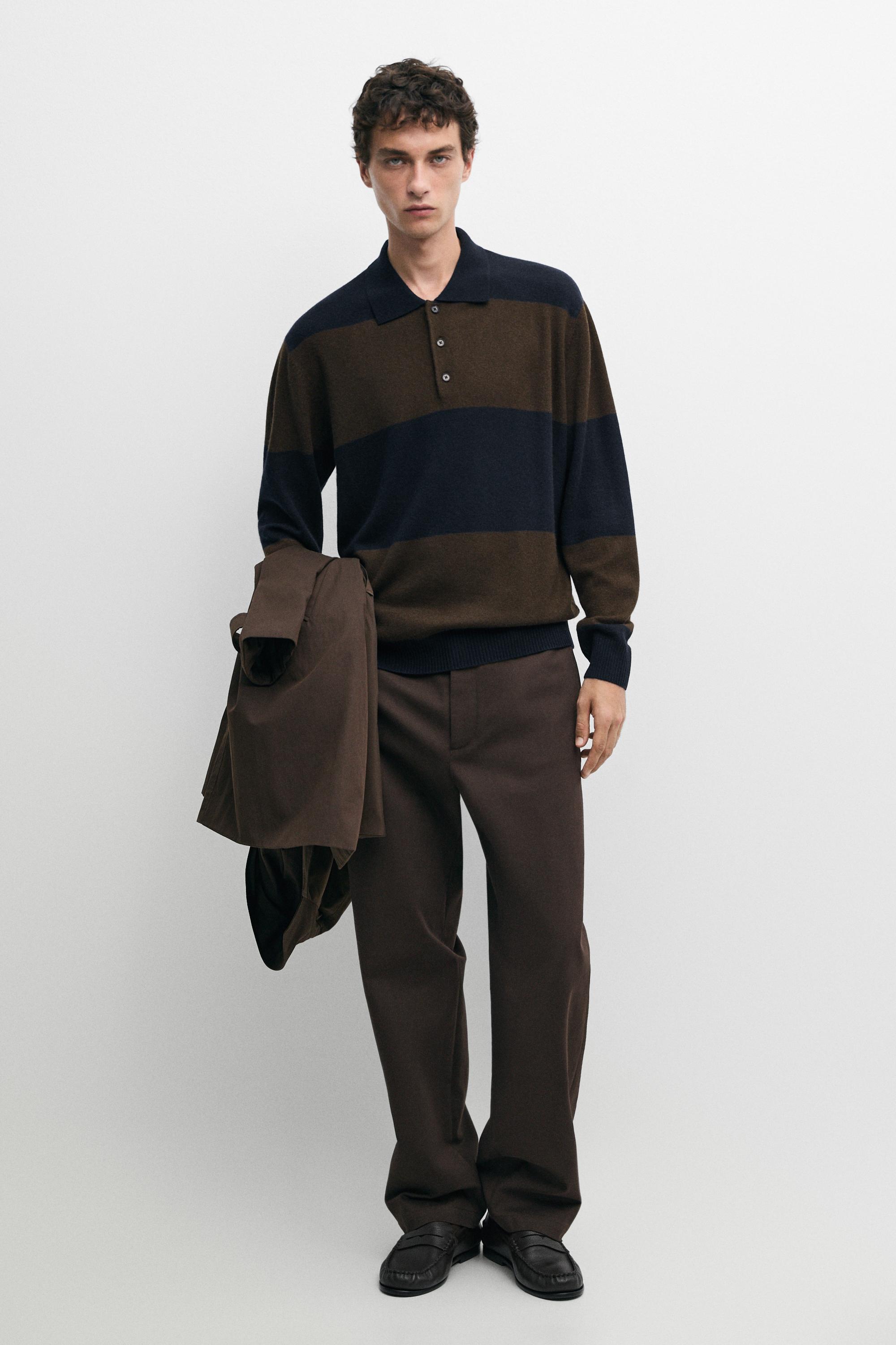 羊毛混纺条纹 Polo 领针织衫