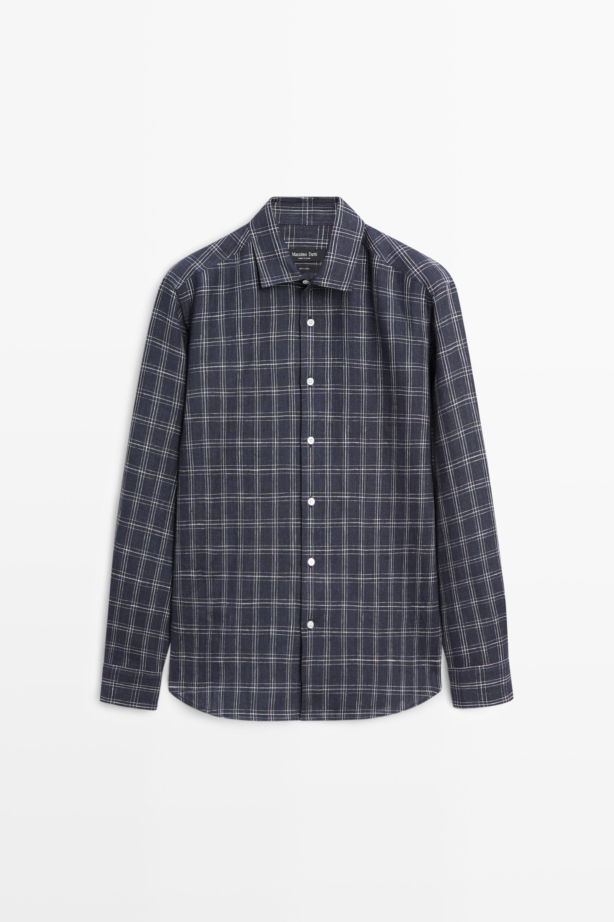 100% linen regular fit check shirt