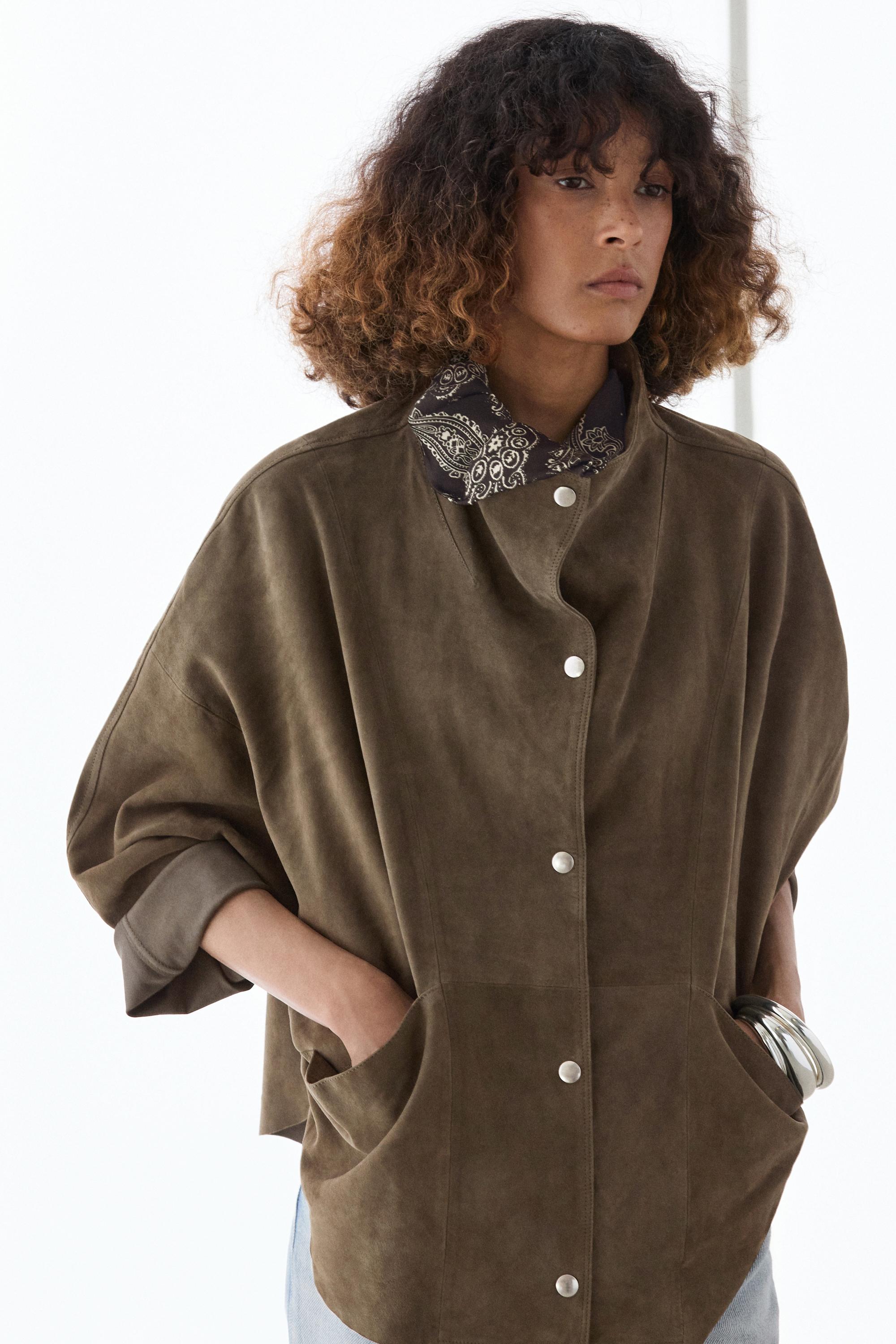 Suede leather high neck jacket