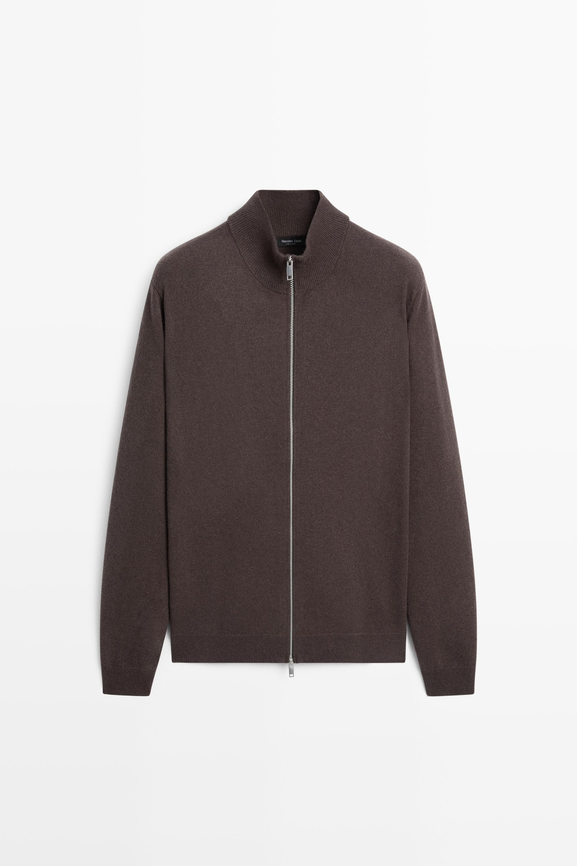 Wool blend zip-detail cardigan