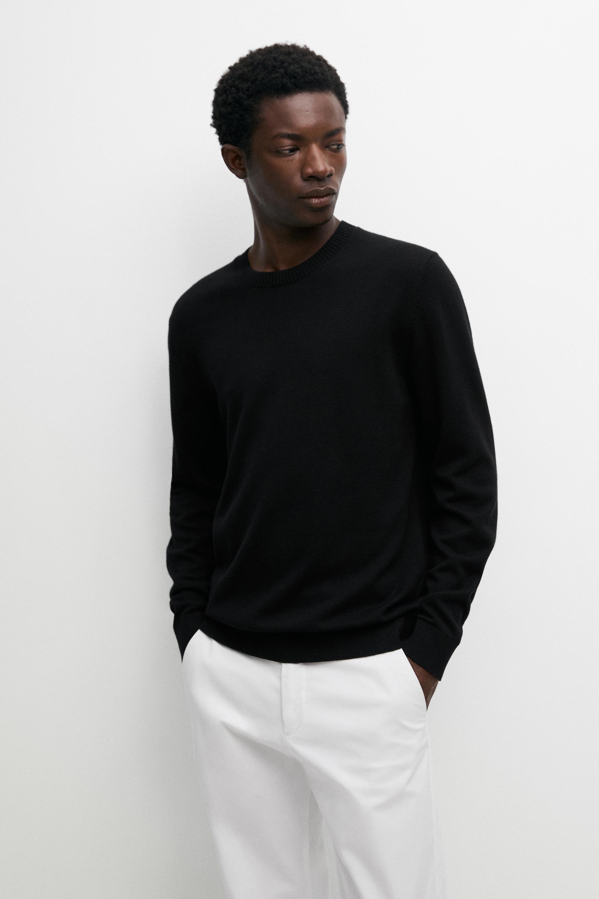 Knit cotton and wool sweater with crew neck